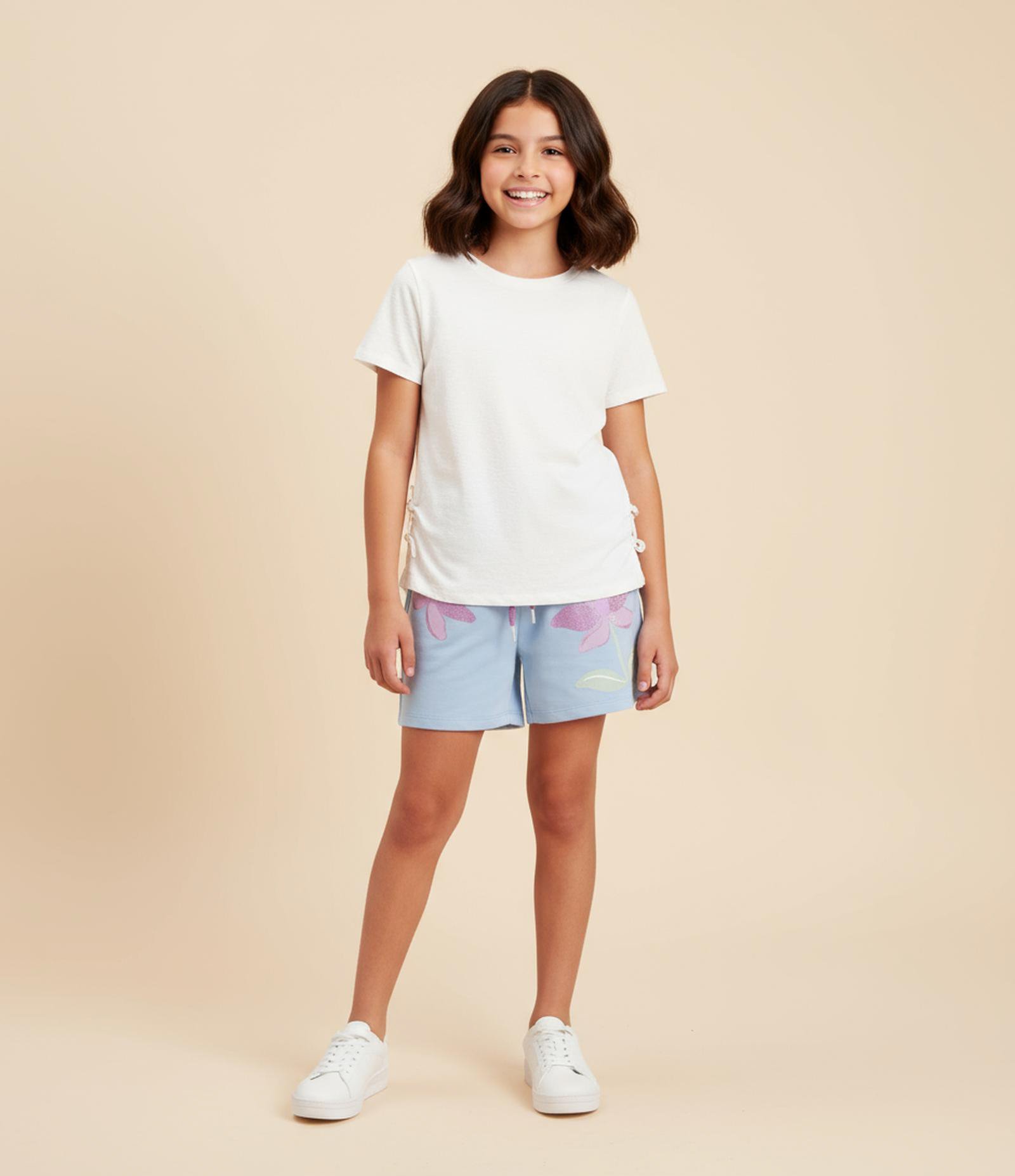 Blusa Slim Infantil com Abertura e Laços Laterais - Tam 7 a 14 Anos Branco 1