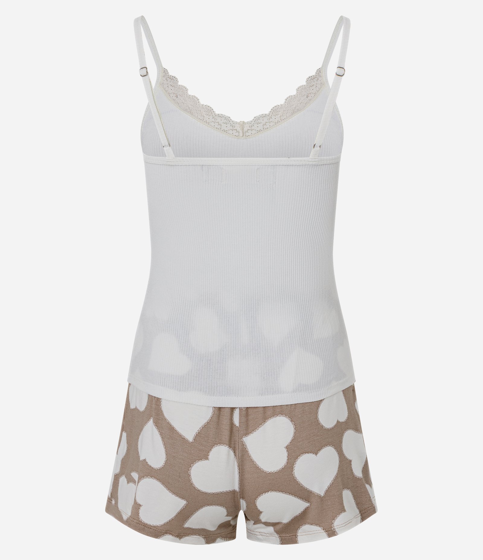 Pijama Short Doll em Viscose com Rendinha e Short com Estampa de Coração Branco 4