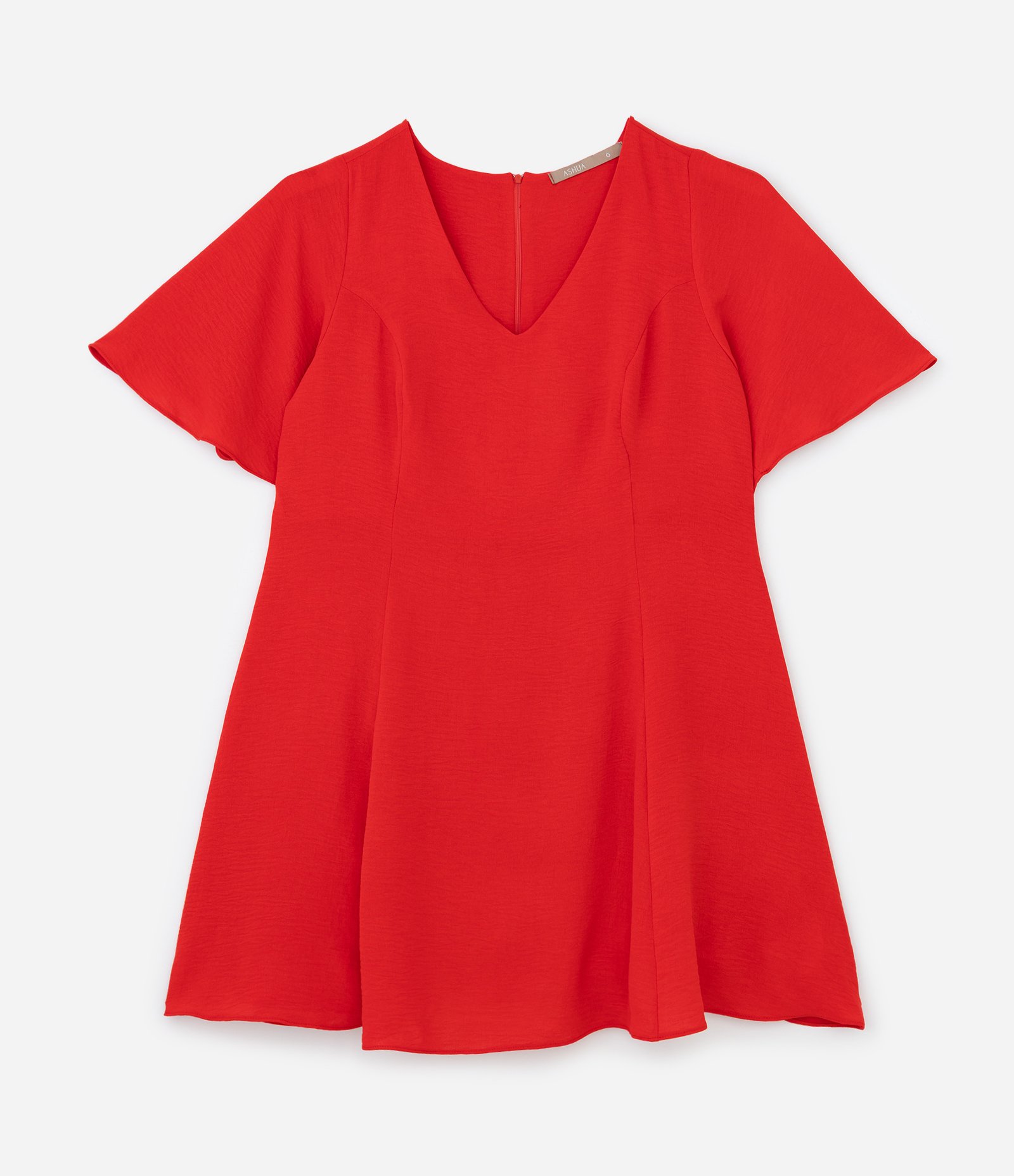 Vestido Curto em Crepe com Decote V Curve & Plus Size Vermelho 5