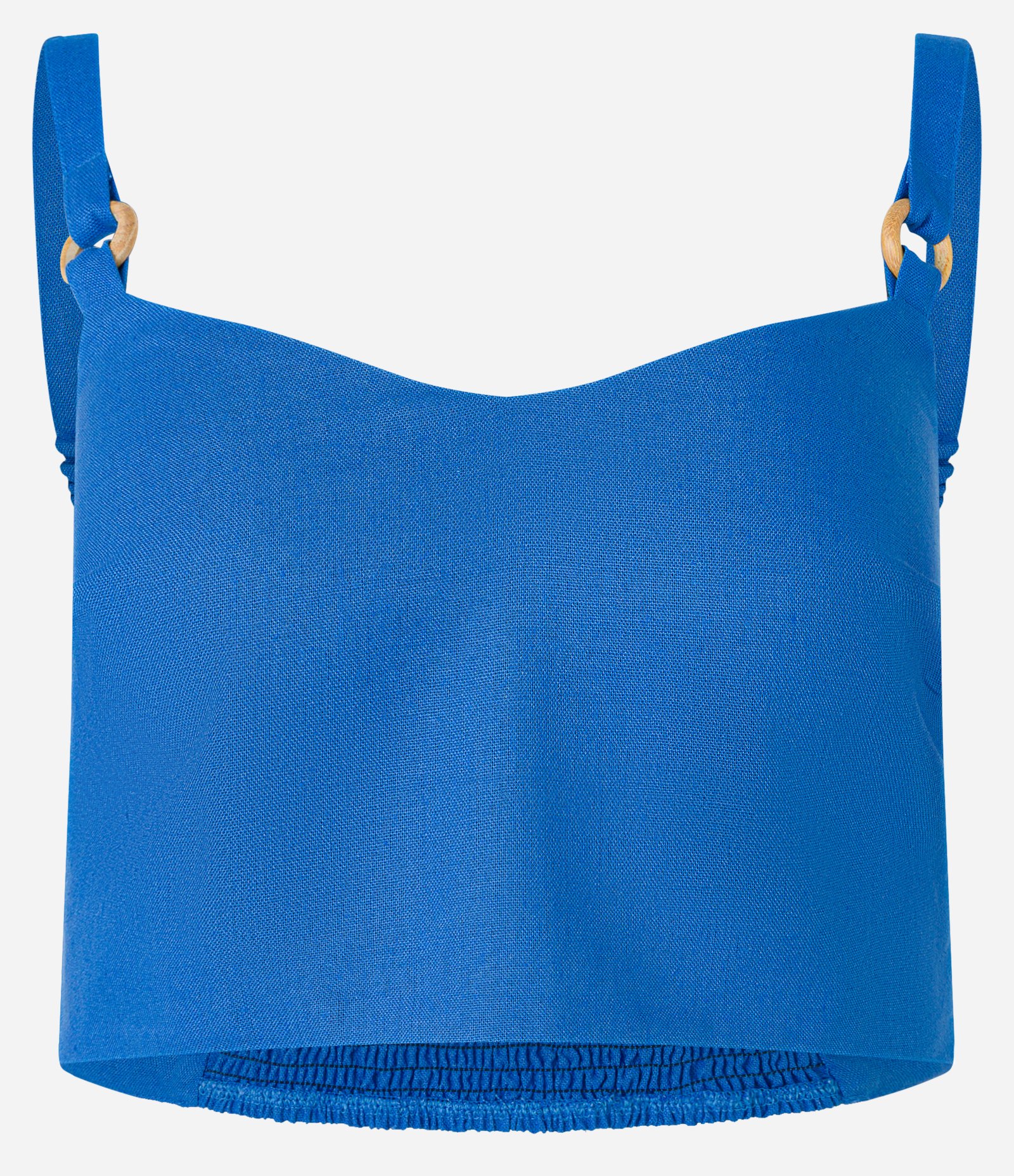 Blusa Cropped em Viscolinho com Aviamento nas Alças e Lastex Azul 6