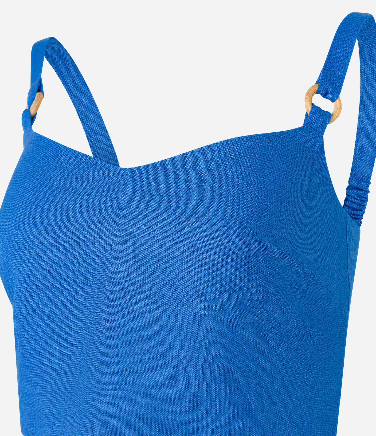 Blusa Cropped em Viscolinho com Aviamento nas Alças e Lastex Azul 7