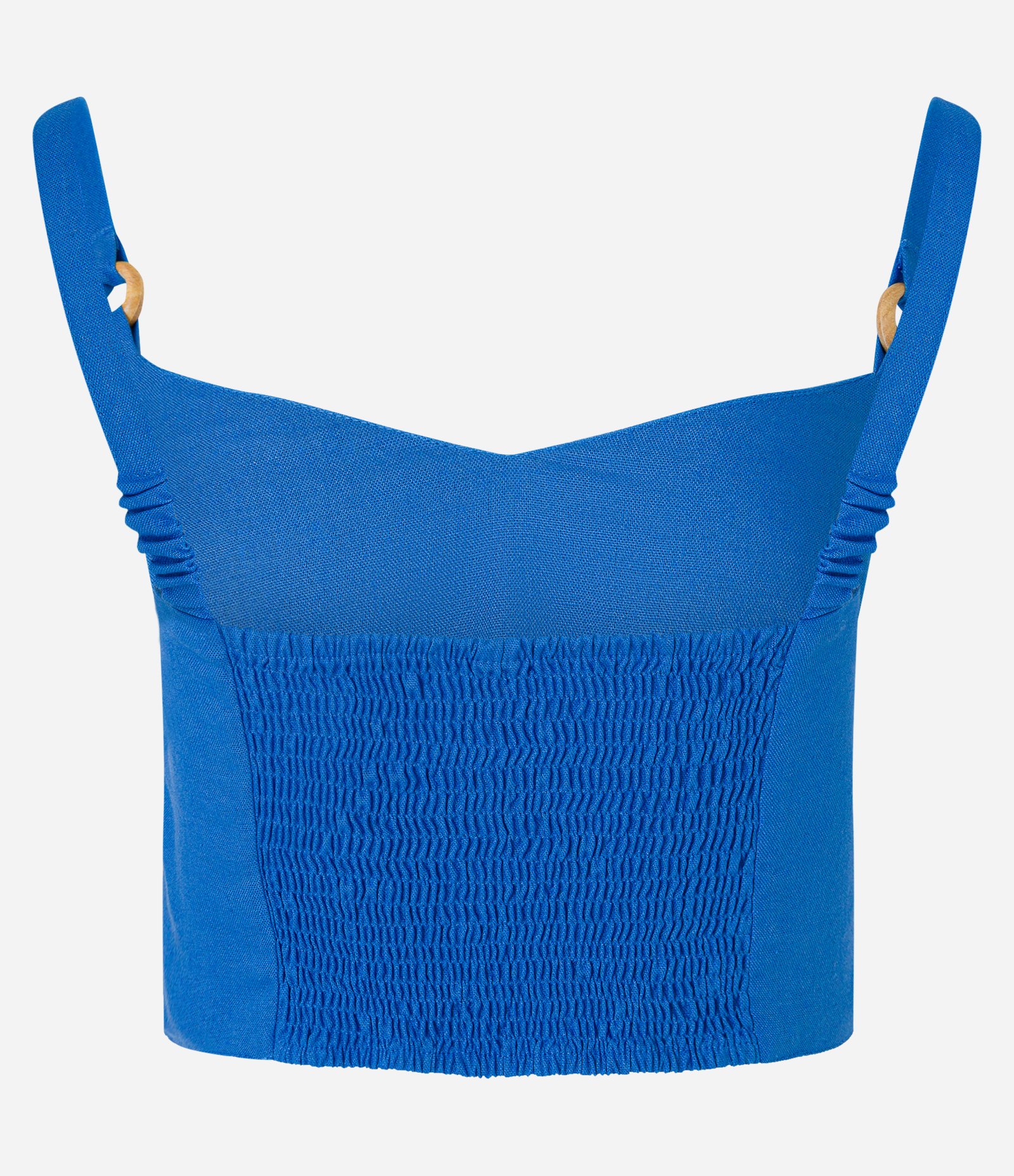 Blusa Cropped em Viscolinho com Aviamento nas Alças e Lastex Azul 9