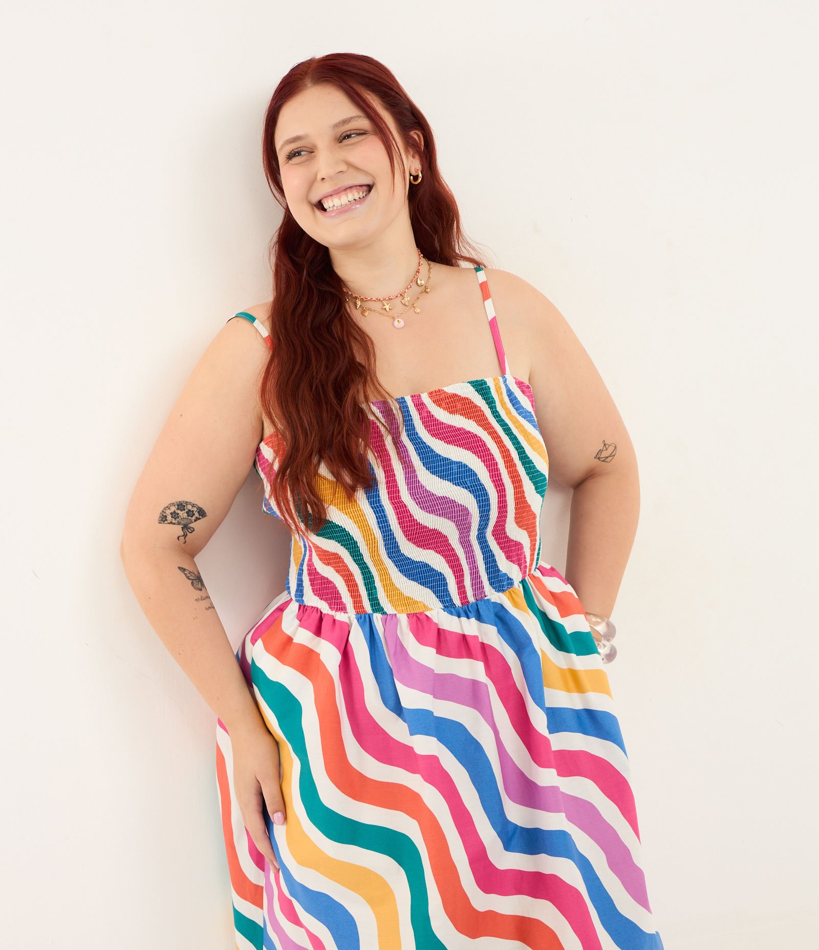 Vestido Midi em Tricoline com Listras Curve & Plus Size Multicores 2