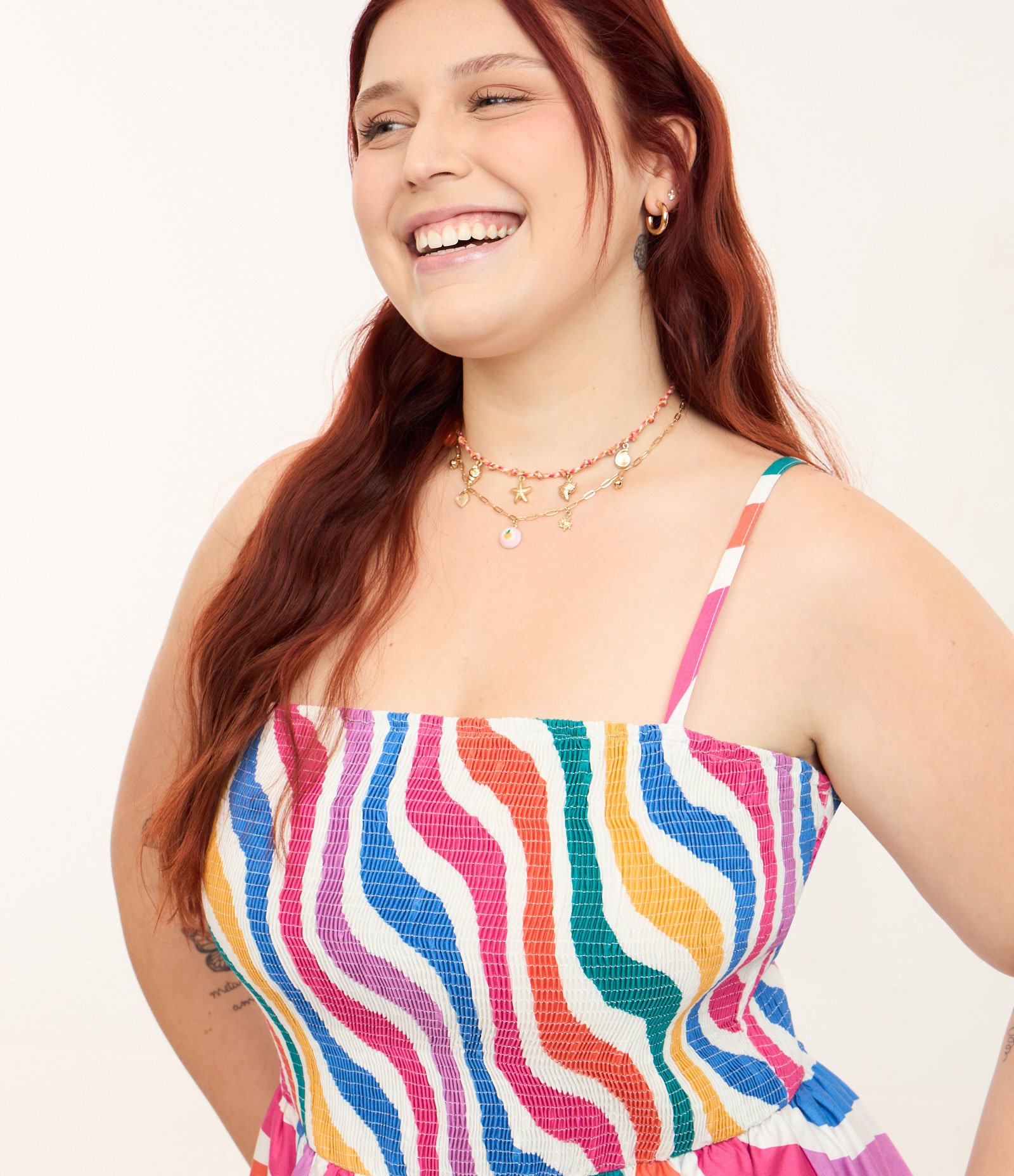 Vestido Midi em Tricoline com Listras Curve & Plus Size Multicores 3