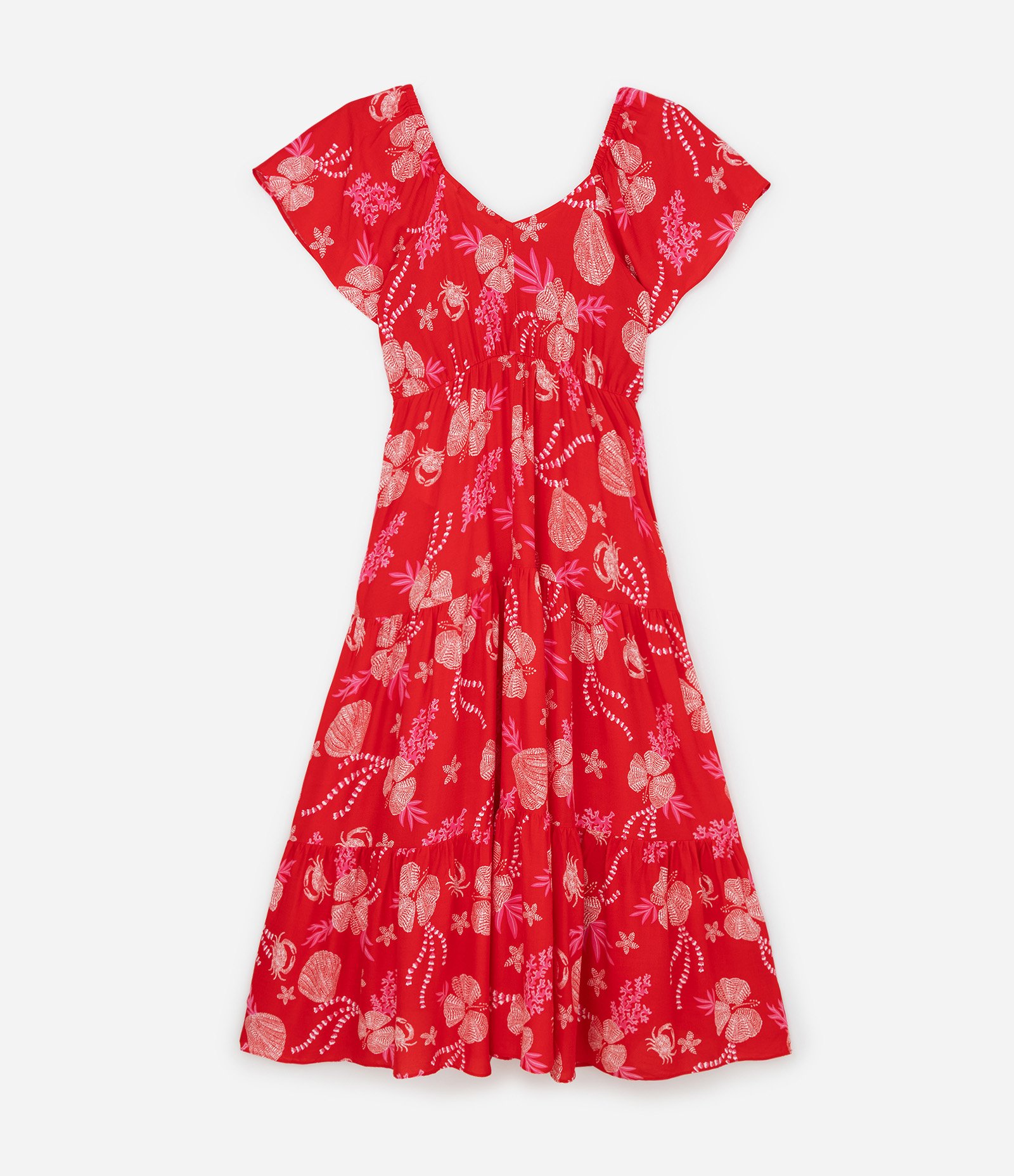 Vestido Longo com Estampa Flores e Conchas Curve & Plus Size Vermelho 2