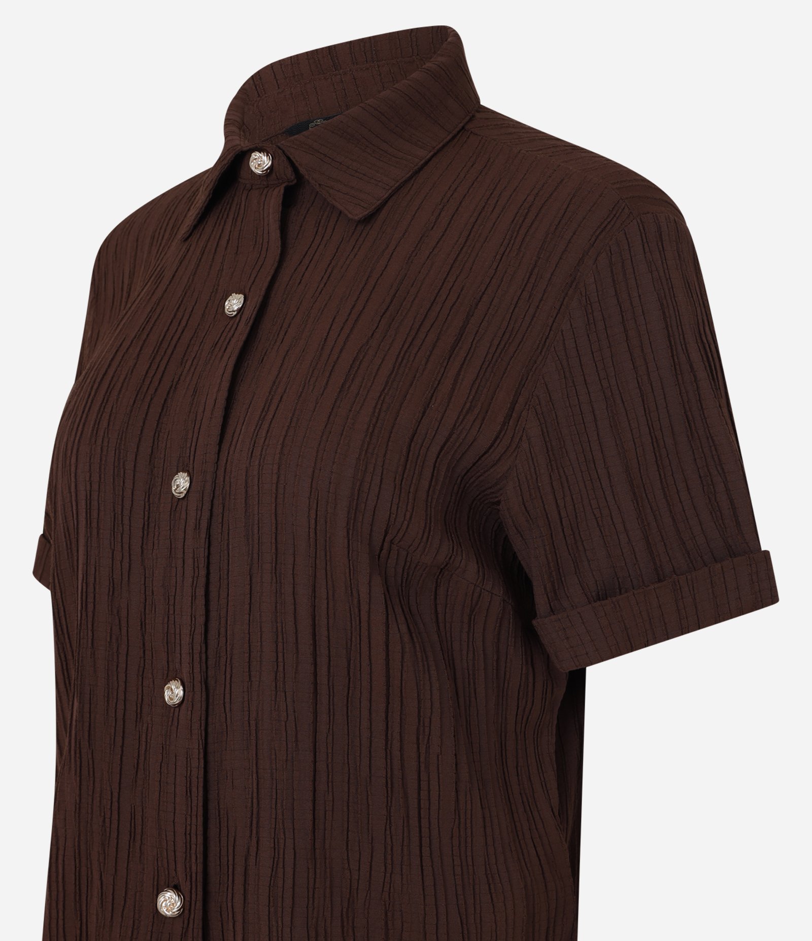 Camisa Texturizada em Viscose com Botões Diferenciados Marrom 7