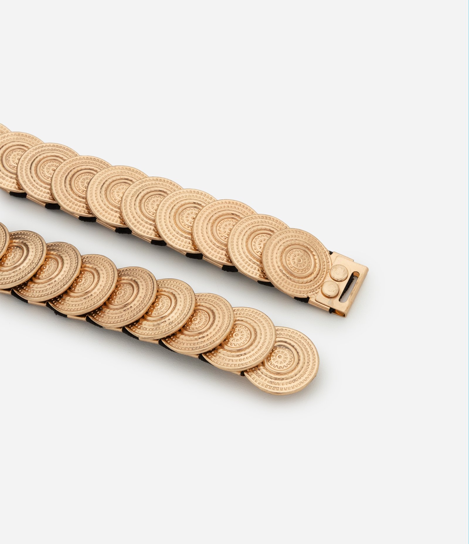 Cinto Médio com Elástico e Discos Metalizados Dourado 3