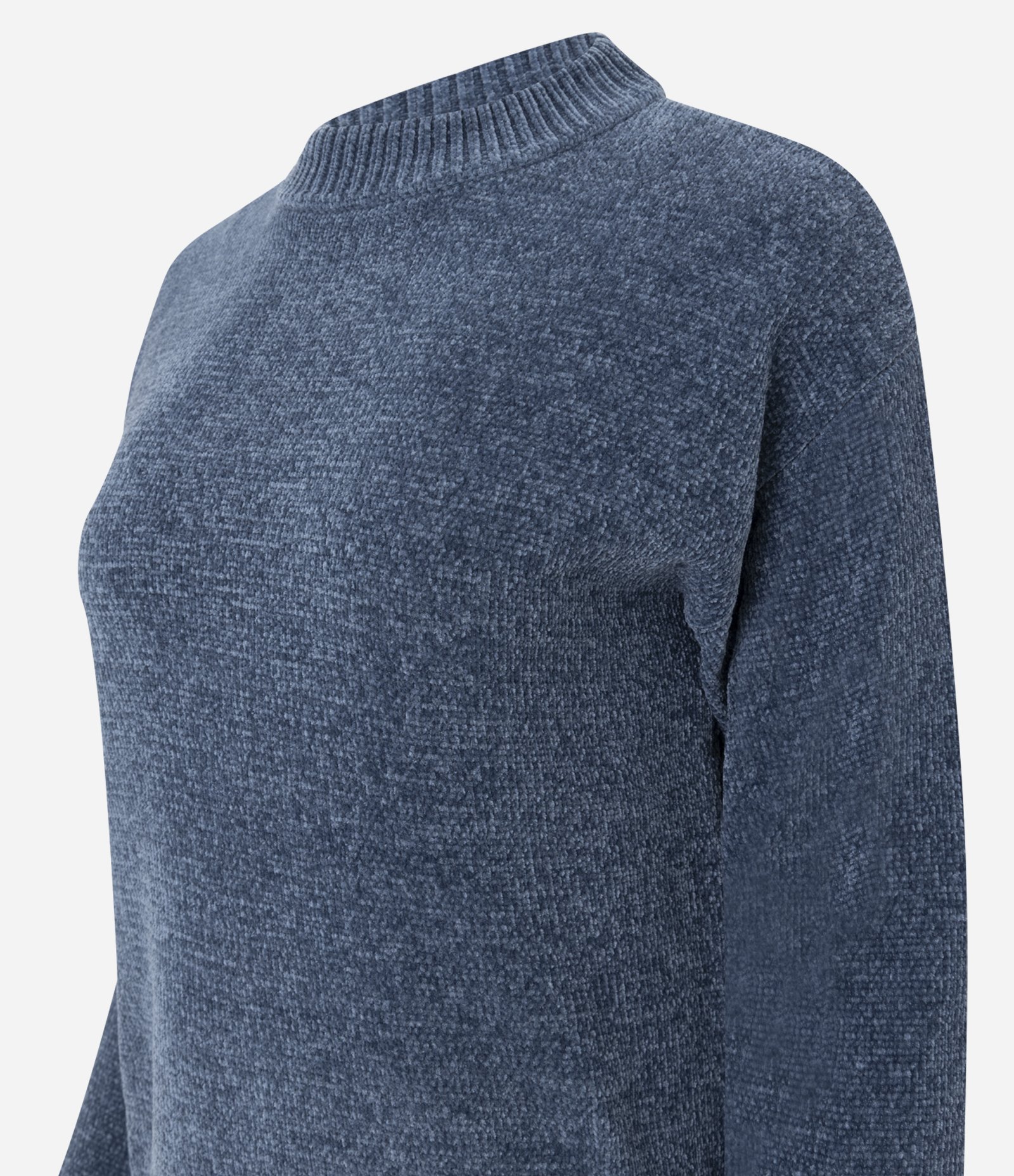 Blusa Slim em Tricô Chenille com Gola Redonda Azul Marinho 5