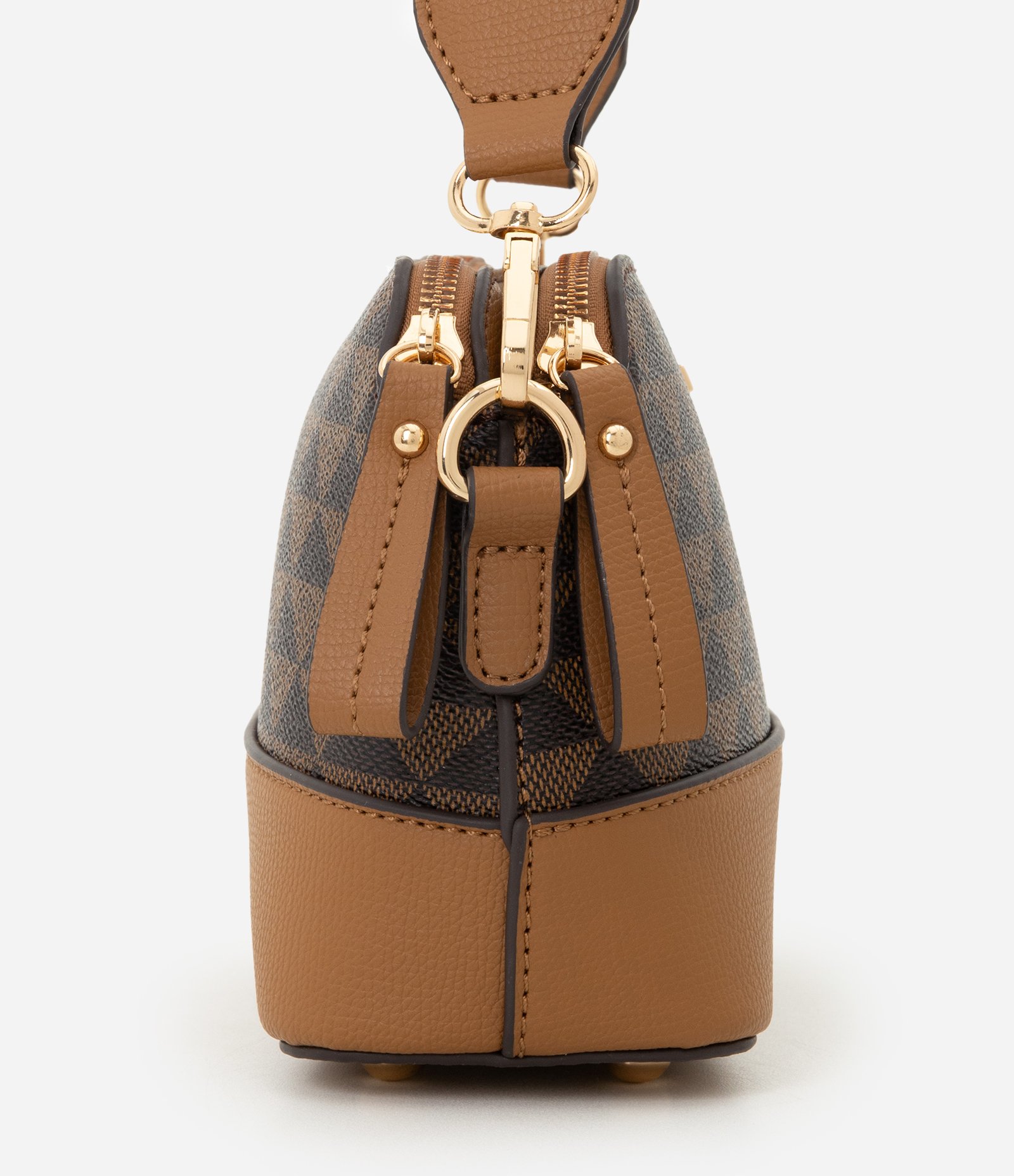 Bolsa Transversal Pequena com Estampa Triangular Marrom 2