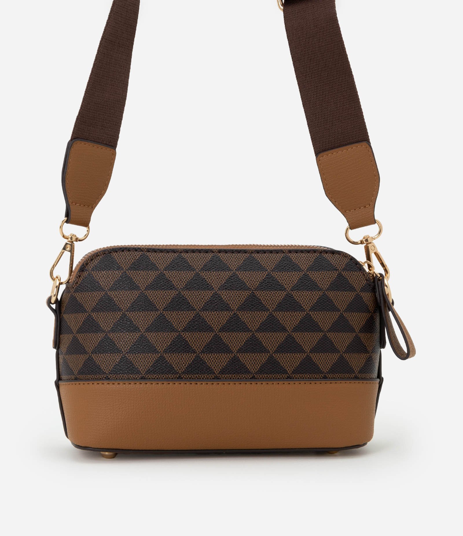 Bolsa Transversal Pequena com Estampa Triangular Marrom 3