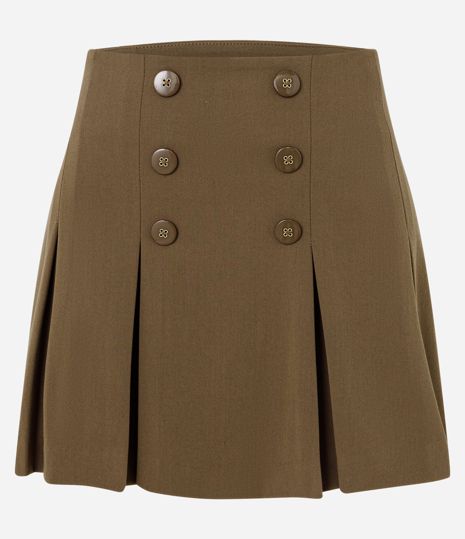 Saia Curta em Alfaiataria com Pregas e Botões Decorativos Verde 1