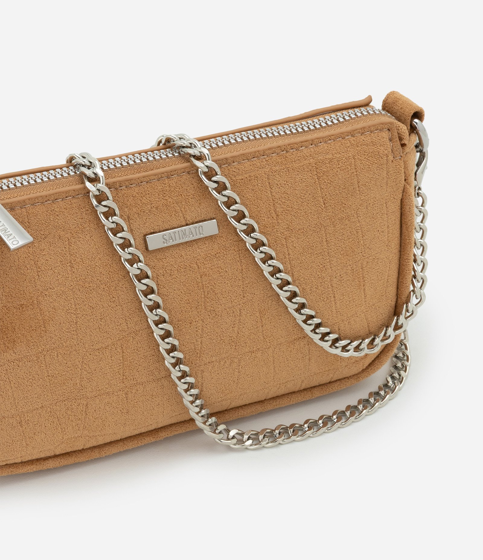 Bolsa Baguete Pequena com Alça de Corrente Marrom 7