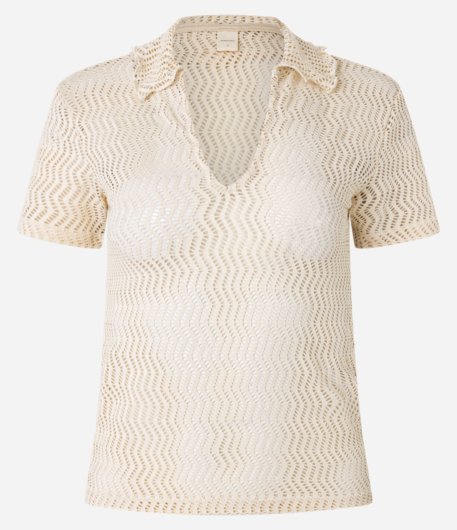 Blusa Slim com Efeito Macramê e Gola Polo Bege 5