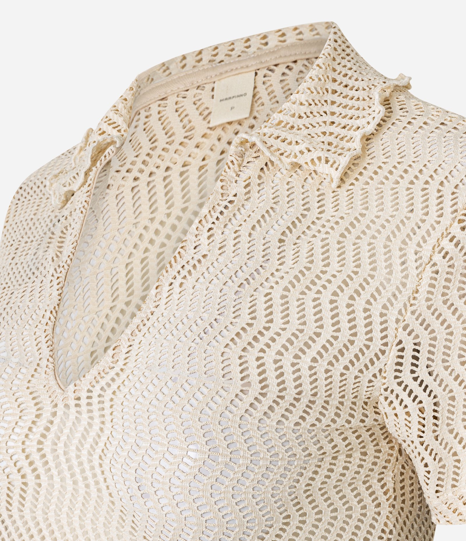 Blusa Slim com Efeito Macramê e Gola Polo Bege 6