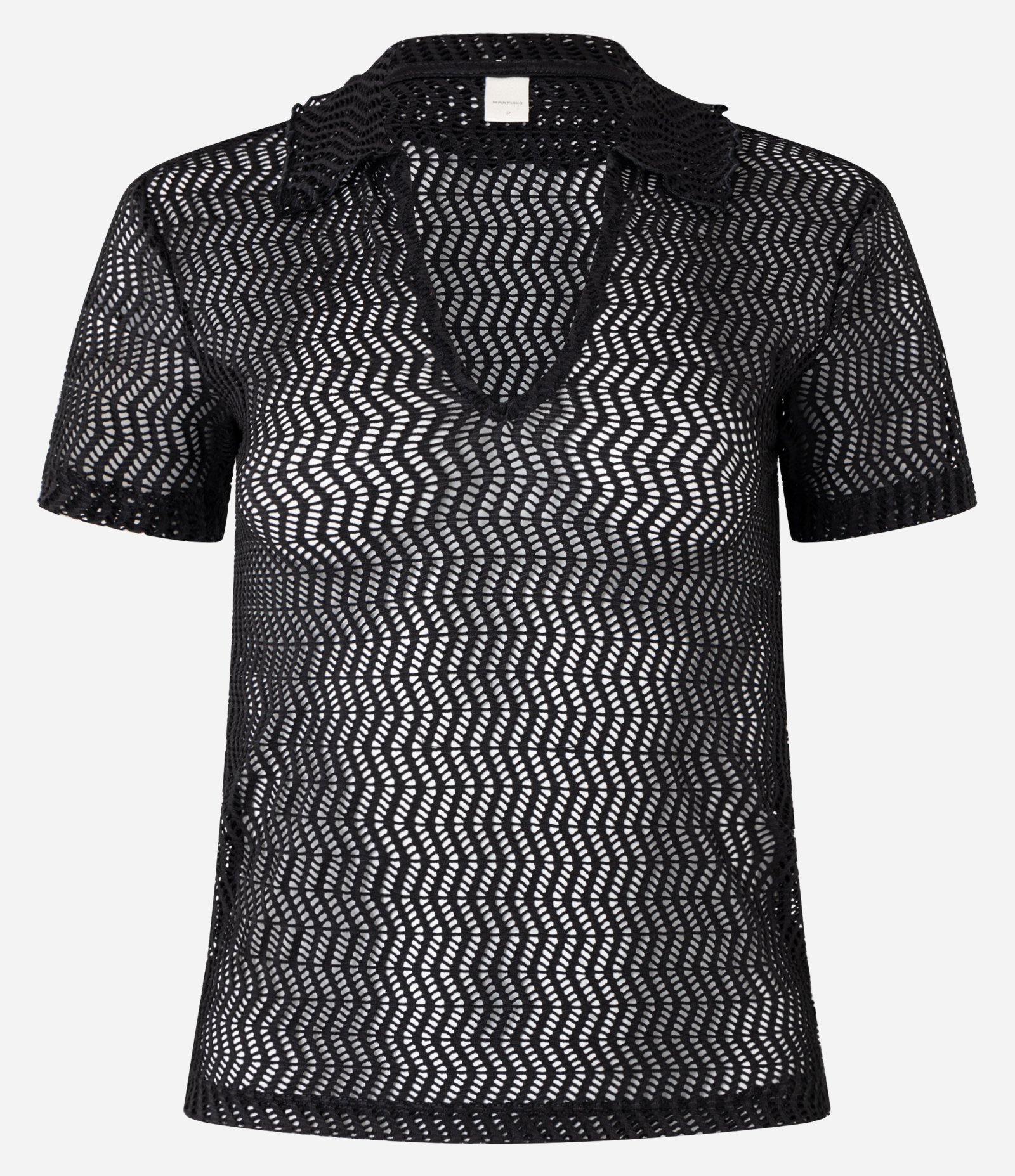 Blusa Slim com Efeito Macramê e Gola Polo Preto 6