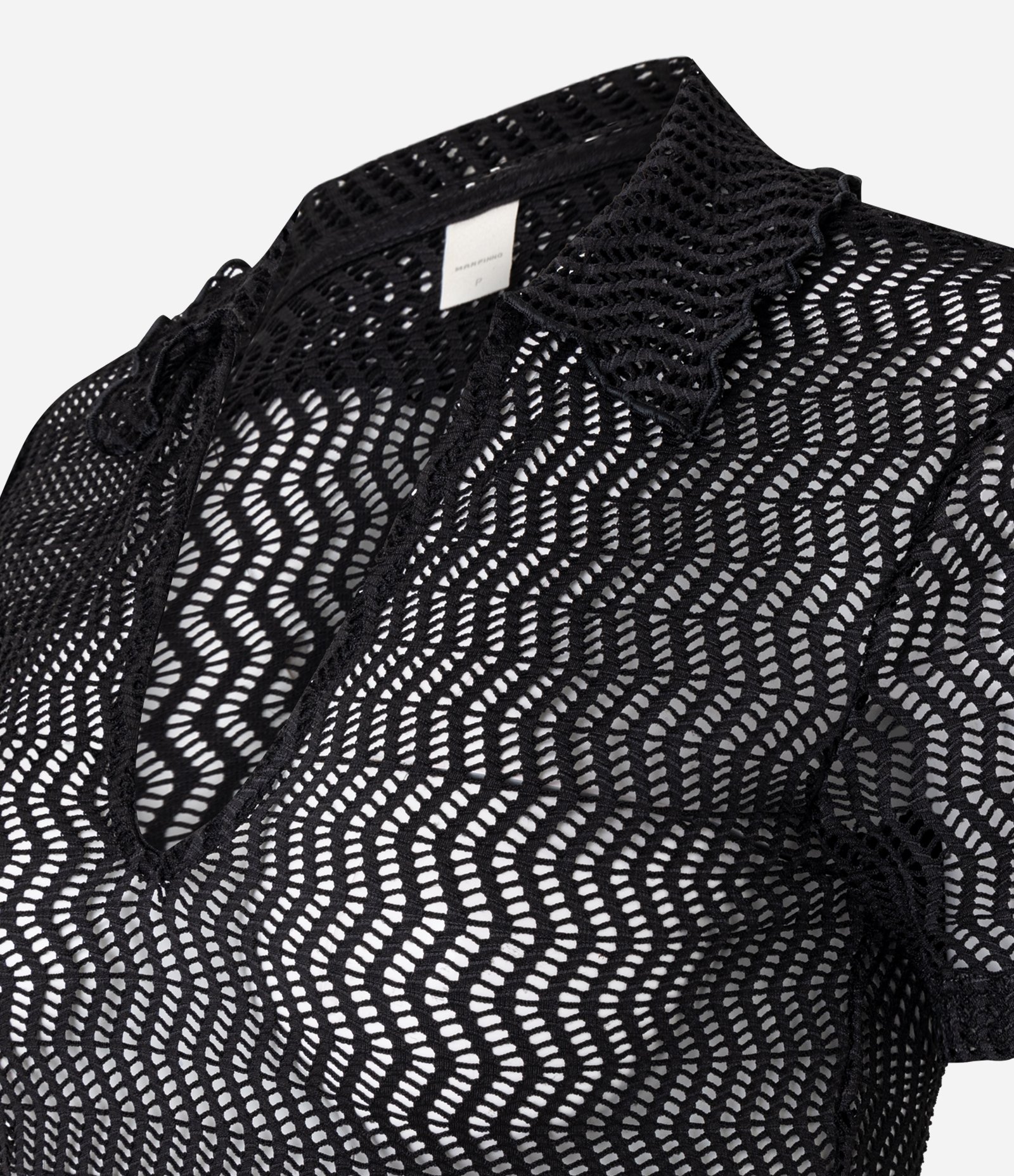 Blusa Slim com Efeito Macramê e Gola Polo Preto 7