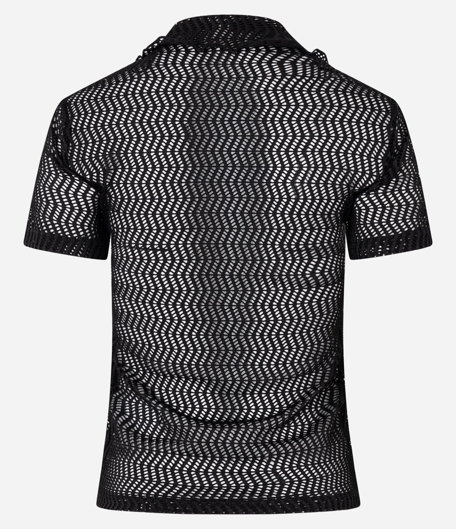 Blusa Slim com Efeito Macramê e Gola Polo Preto 8