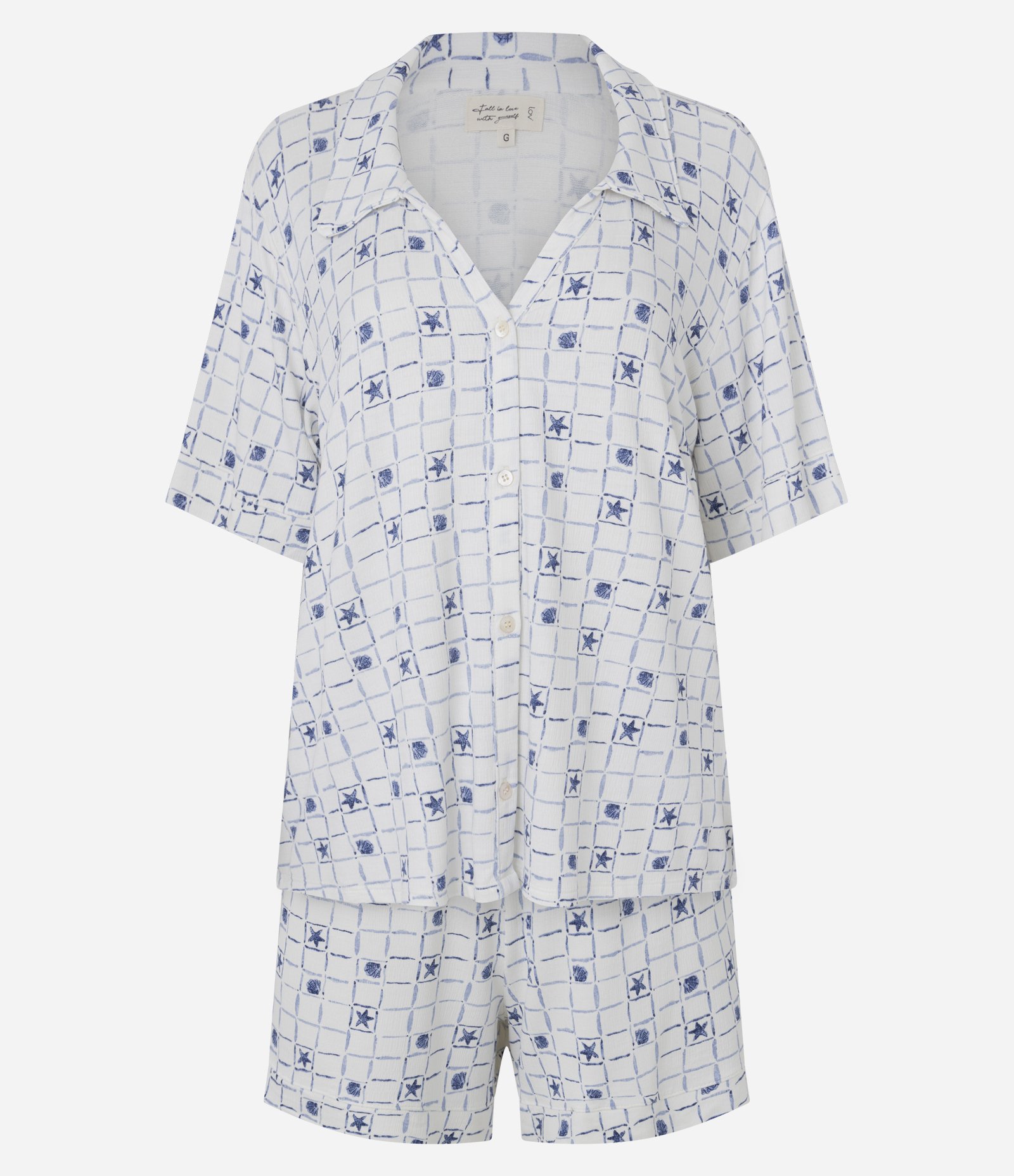 Pijama Short Doll Americano em Viscolycra com Estampa de Conchinhas Branco 3
