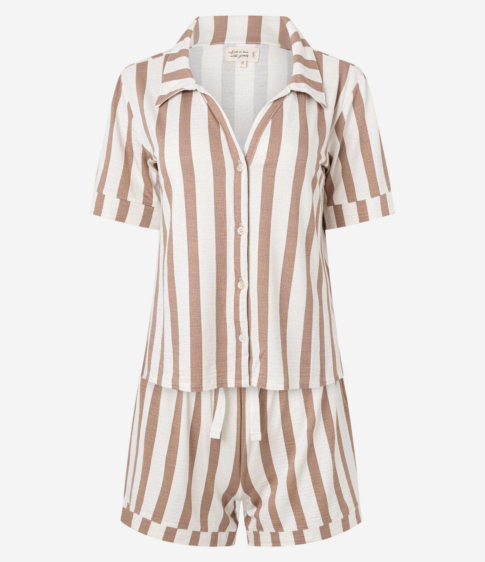 Pijama Short Doll Americano em Viscolycra com Estampa Listrada Marrom 4