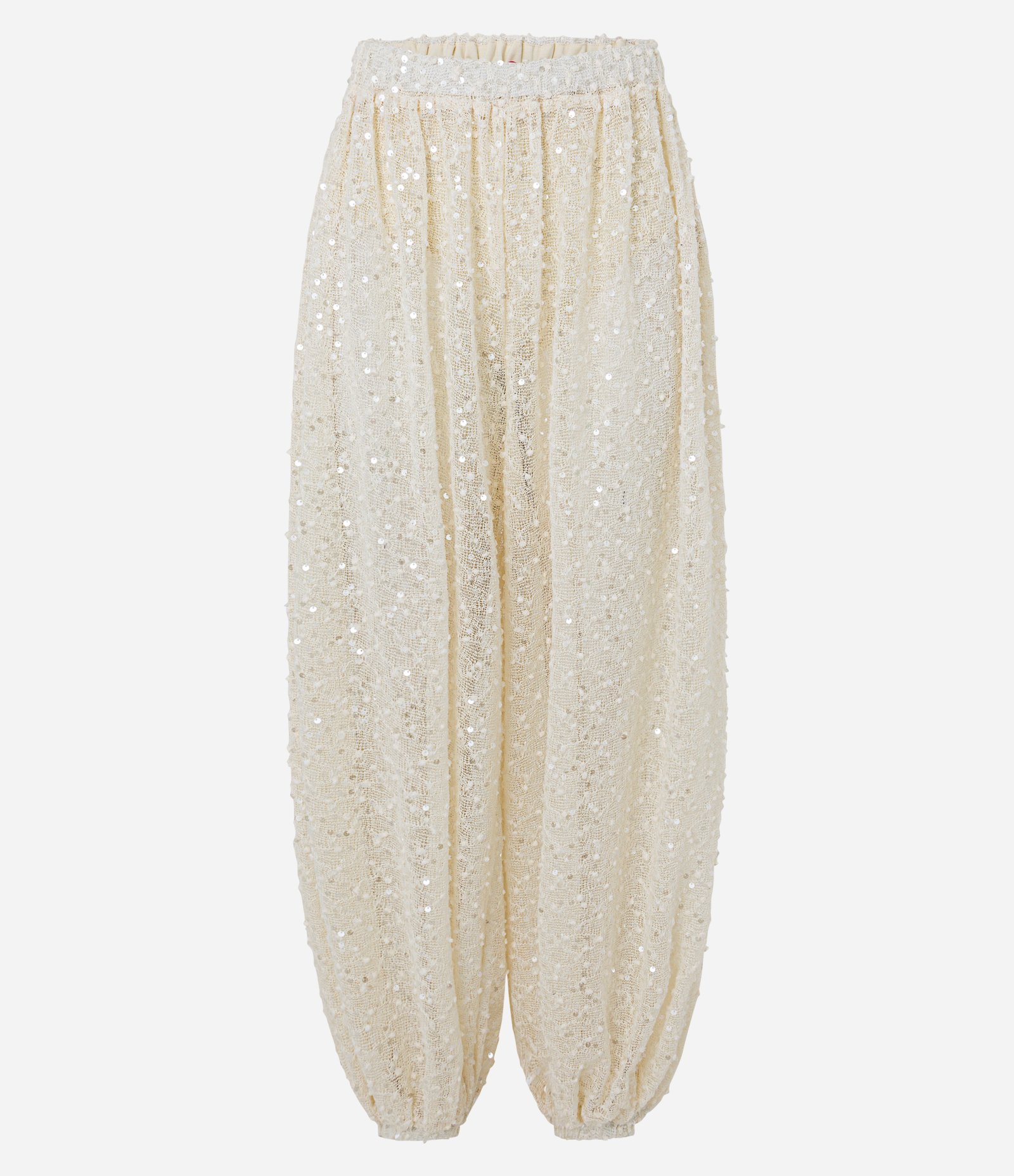 Calça Aladim Balloon Cintura Alta em Tricô com Paetês Bege 6