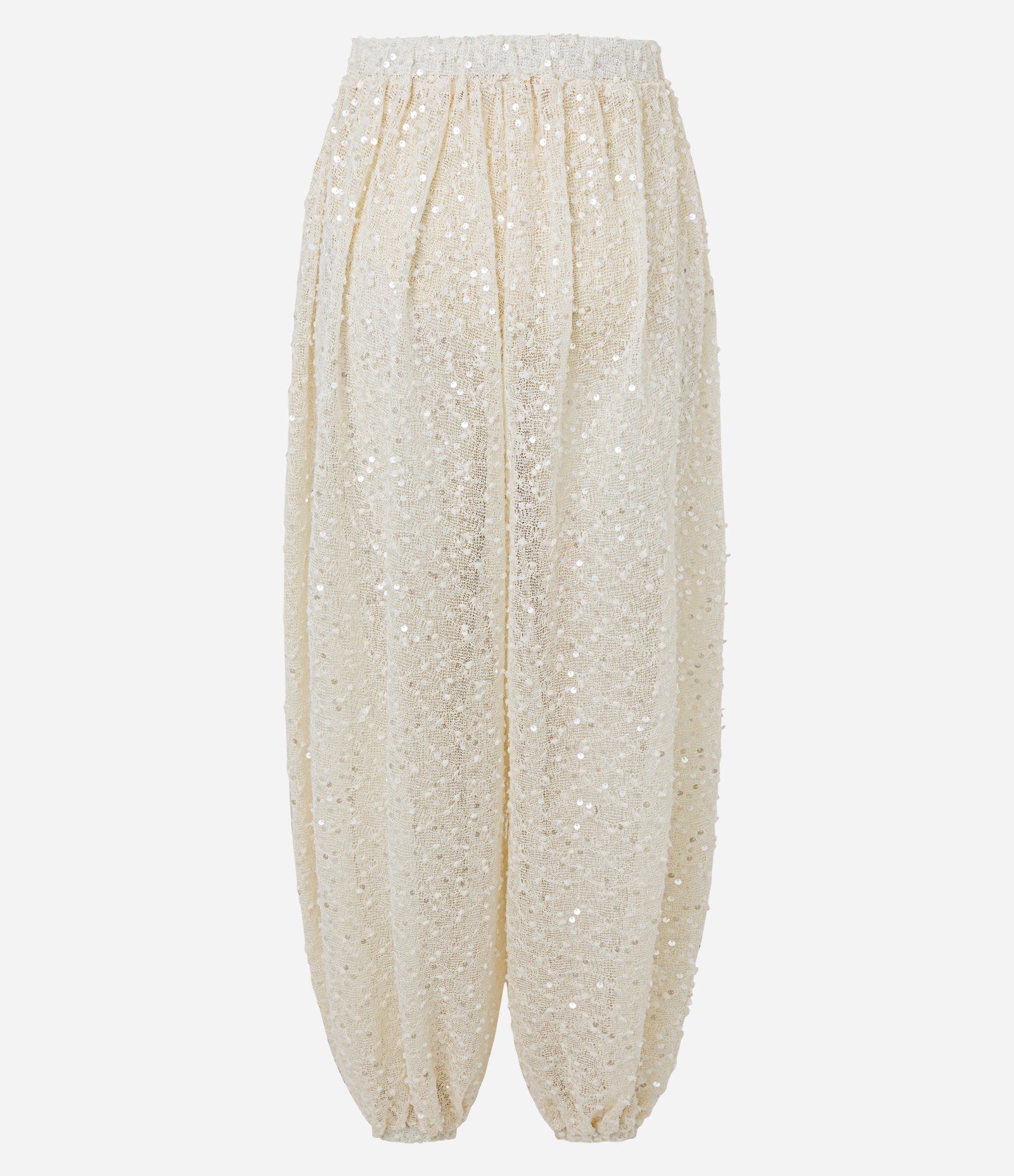 Calça Aladim Balloon Cintura Alta em Tricô com Paetês Bege 8