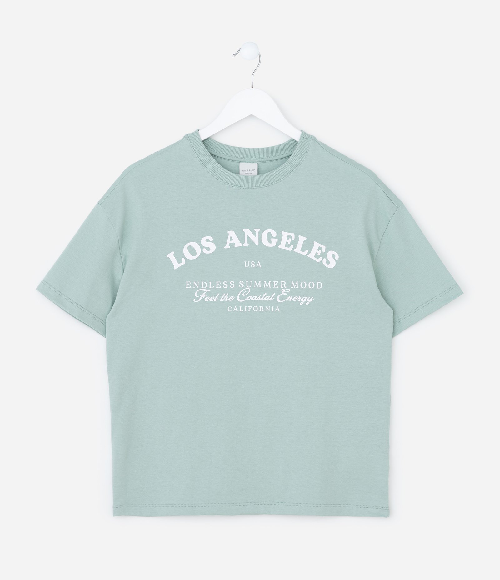 Camiseta Over Infantil com Estampa Letterng Los Angeles - Tam 7 a 16 Anos Verde 2