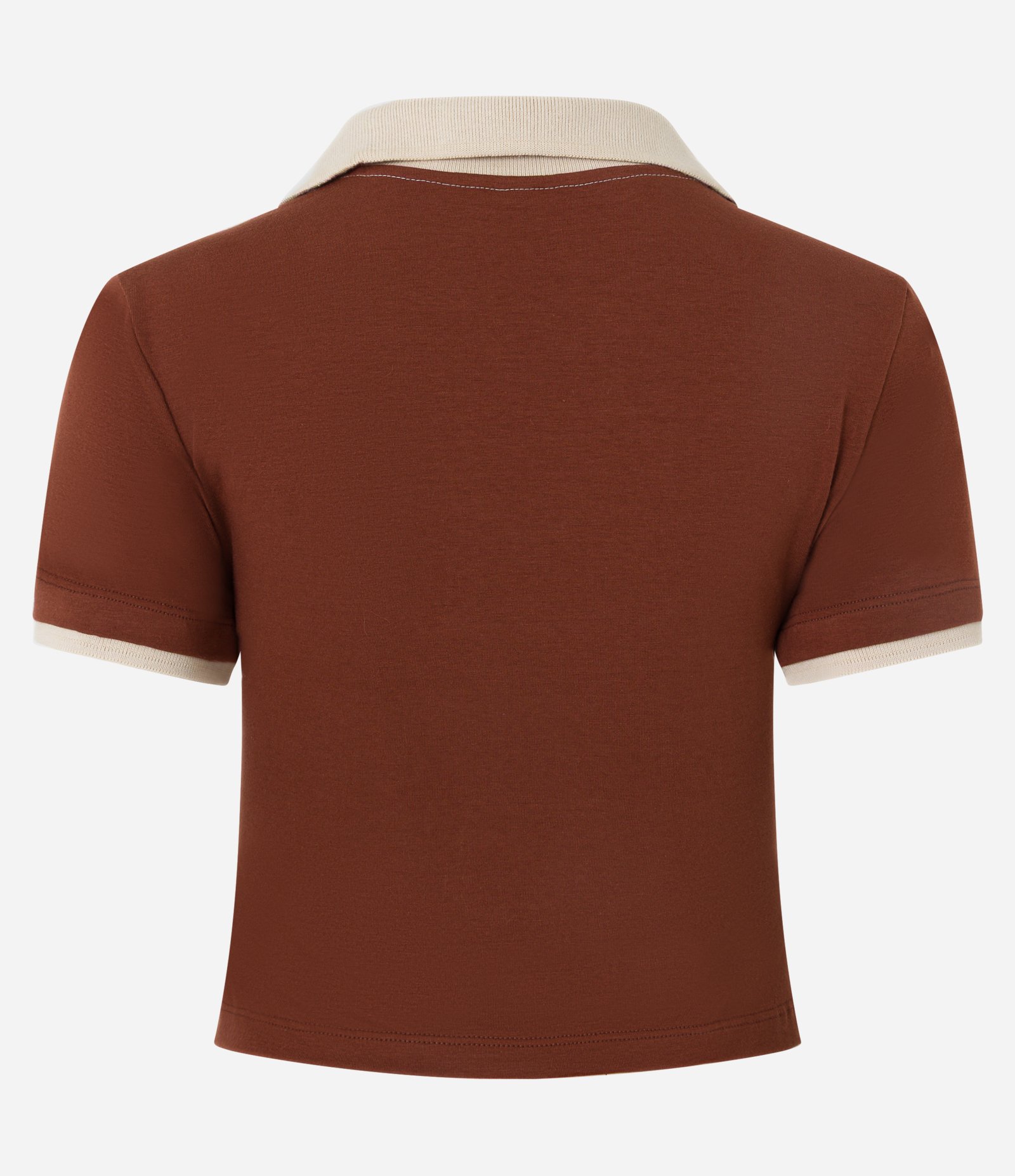 Blusa Polo em Cotton com Gola Contrastante e Franzido Lateral Marrom 5