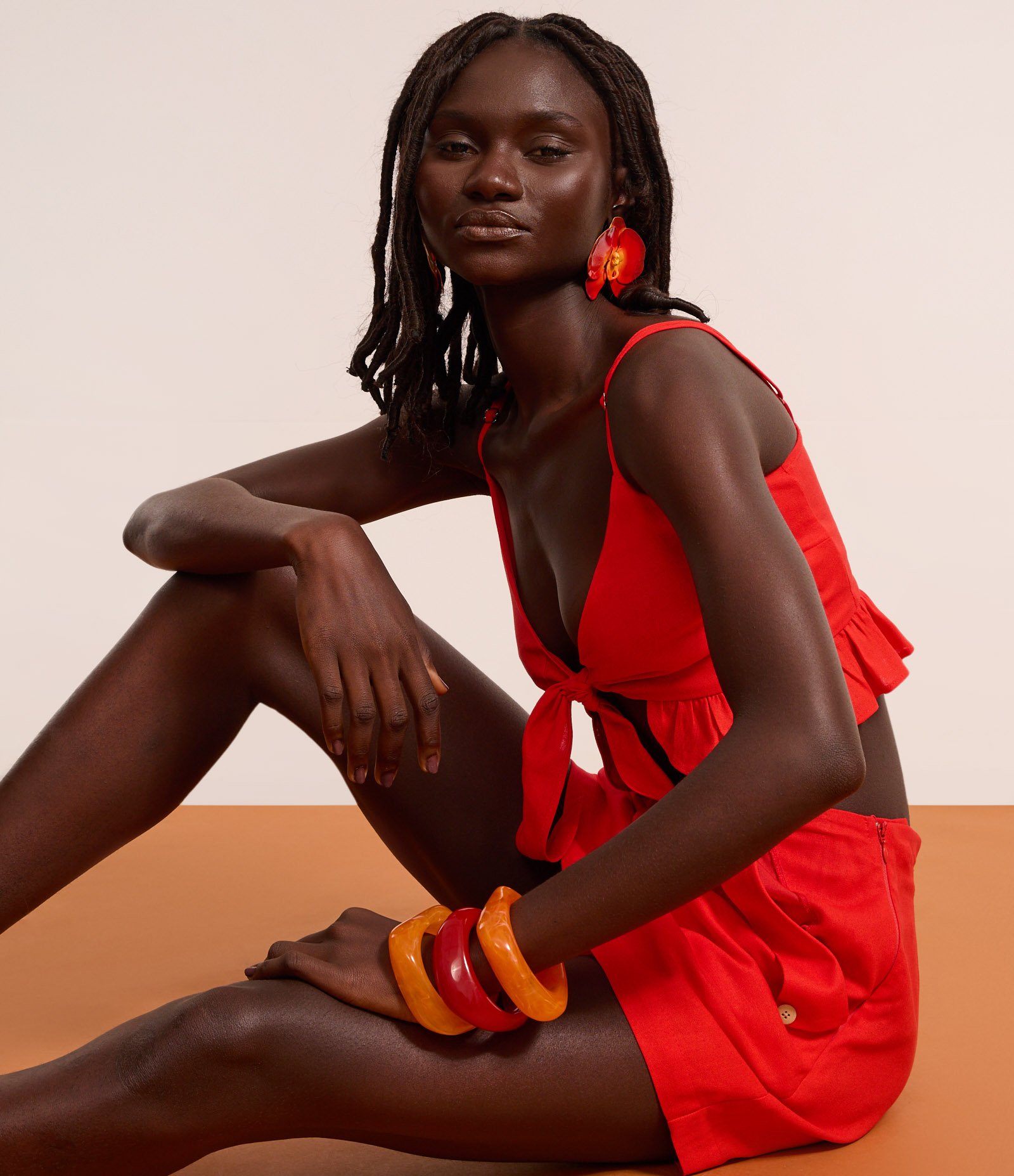 Blusa Top de Alça em Viscolinho com Amarração Laranja 4