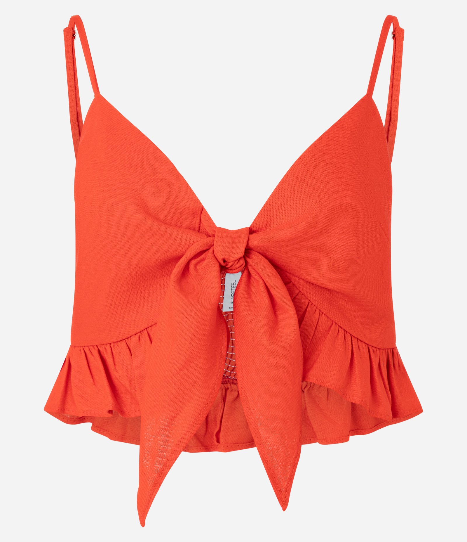 Blusa Top de Alça em Viscolinho com Amarração Laranja 5