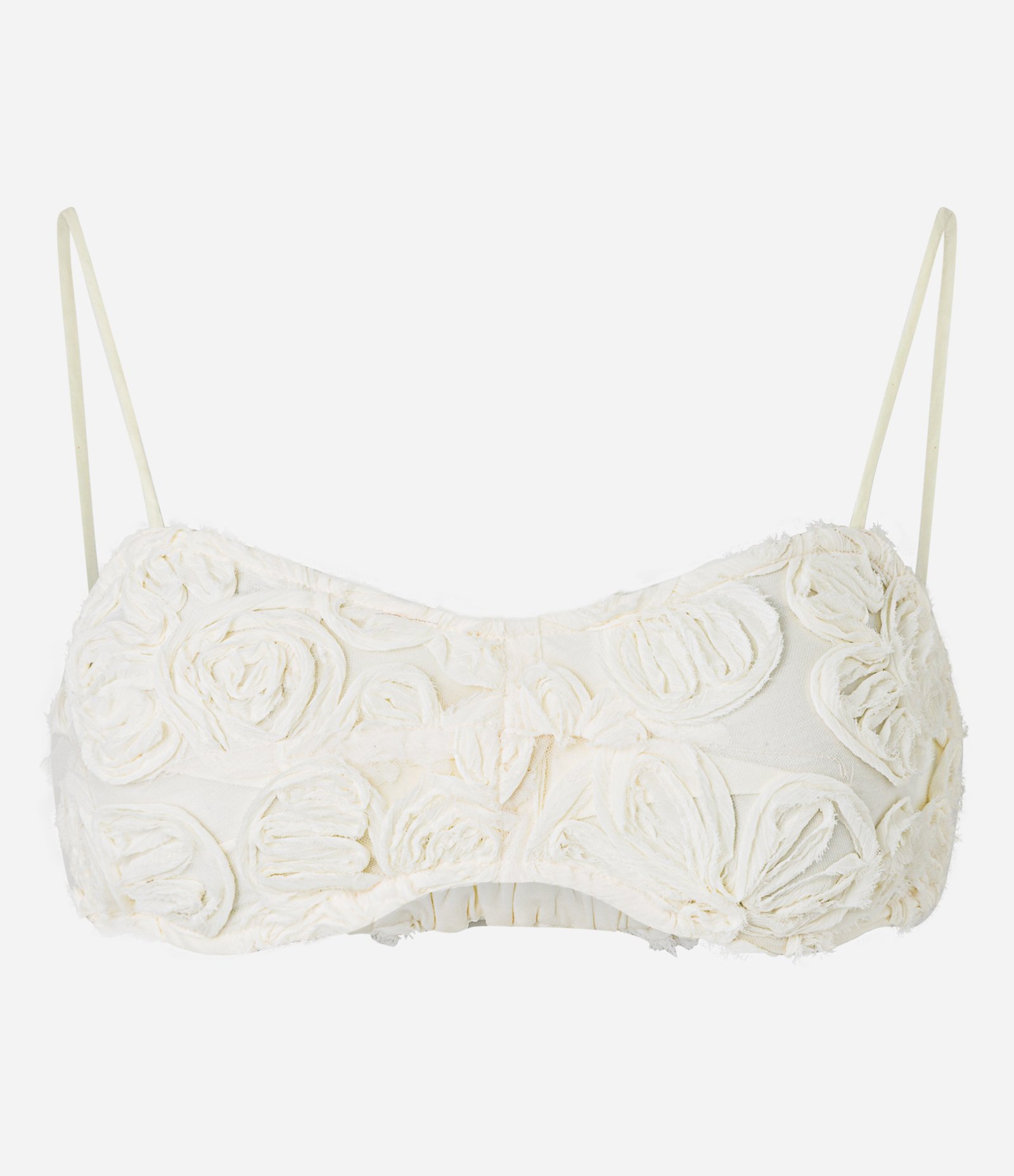 Top de Alça Fina em Tule com Bordados Flores 3D Off White 5