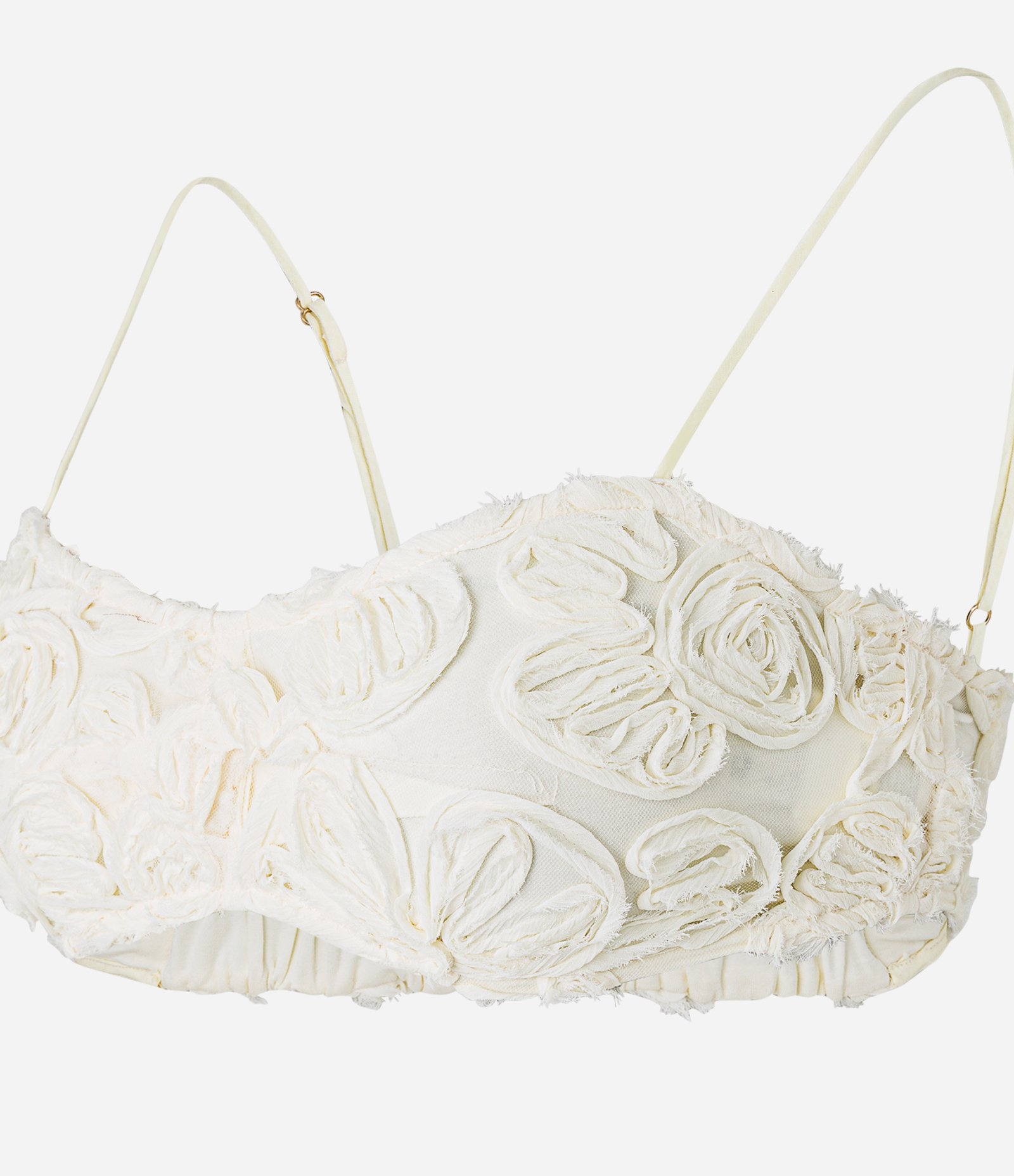 Top de Alça Fina em Tule com Bordados Flores 3D Off White 6
