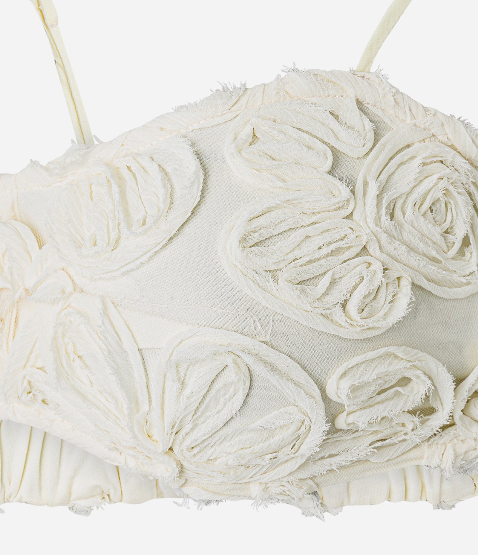 Top de Alça Fina em Tule com Bordados Flores 3D Off White 7