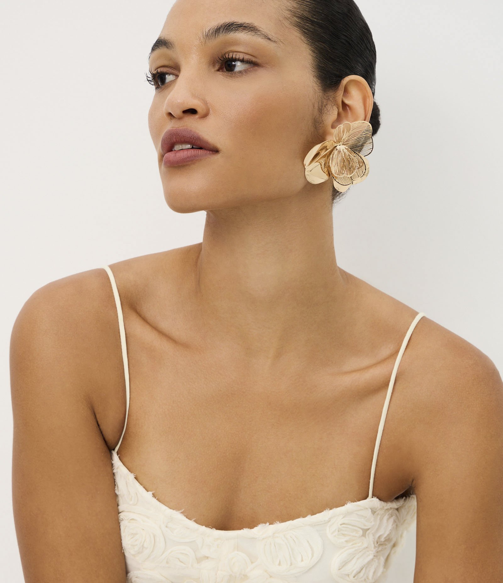 Top de Alça Fina em Tule com Bordados Flores 3D Off White 4