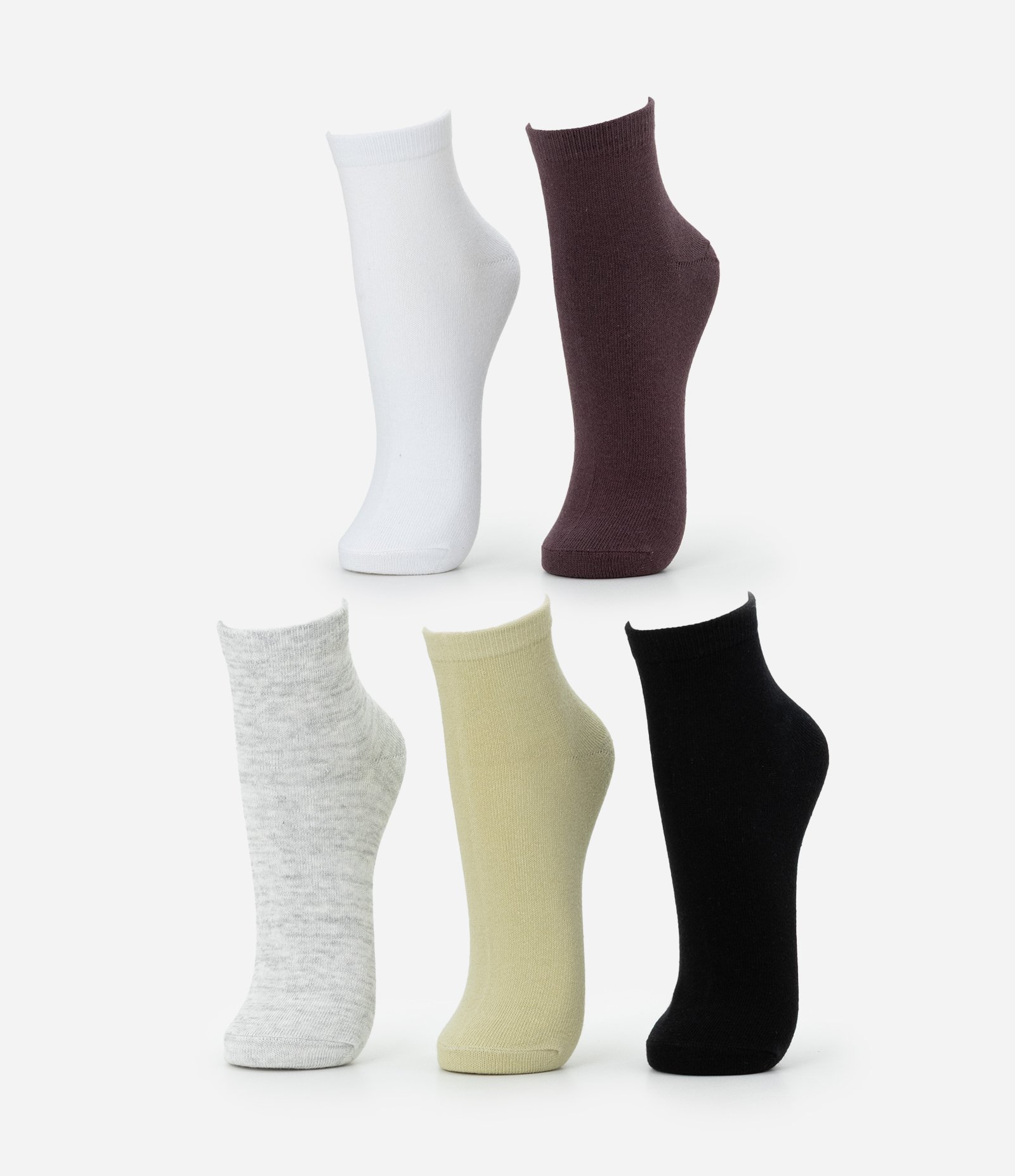 Kit 05 Meias Cano Baixo Esportivas em Algodão Cinza/Preto/Branco/Marrom/Verde 1