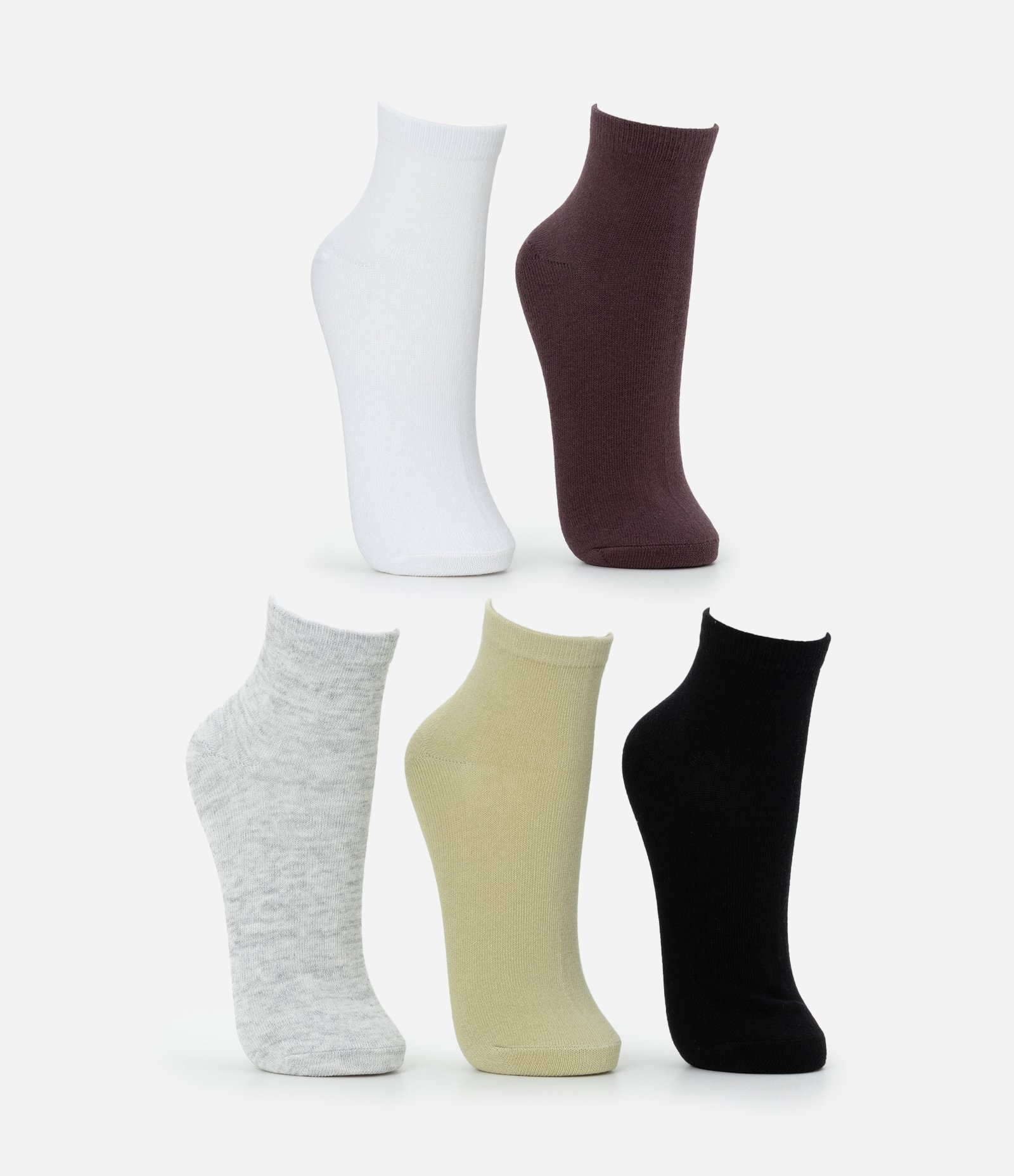 Kit 05 Meias Cano Baixo Esportivas em Algodão Cinza/Preto/Branco/Marrom/Verde 2