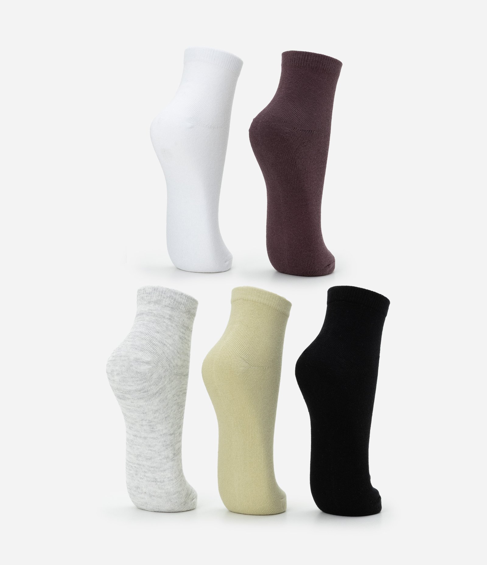 Kit 05 Meias Cano Baixo Esportivas em Algodão Cinza/Preto/Branco/Marrom/Verde 3