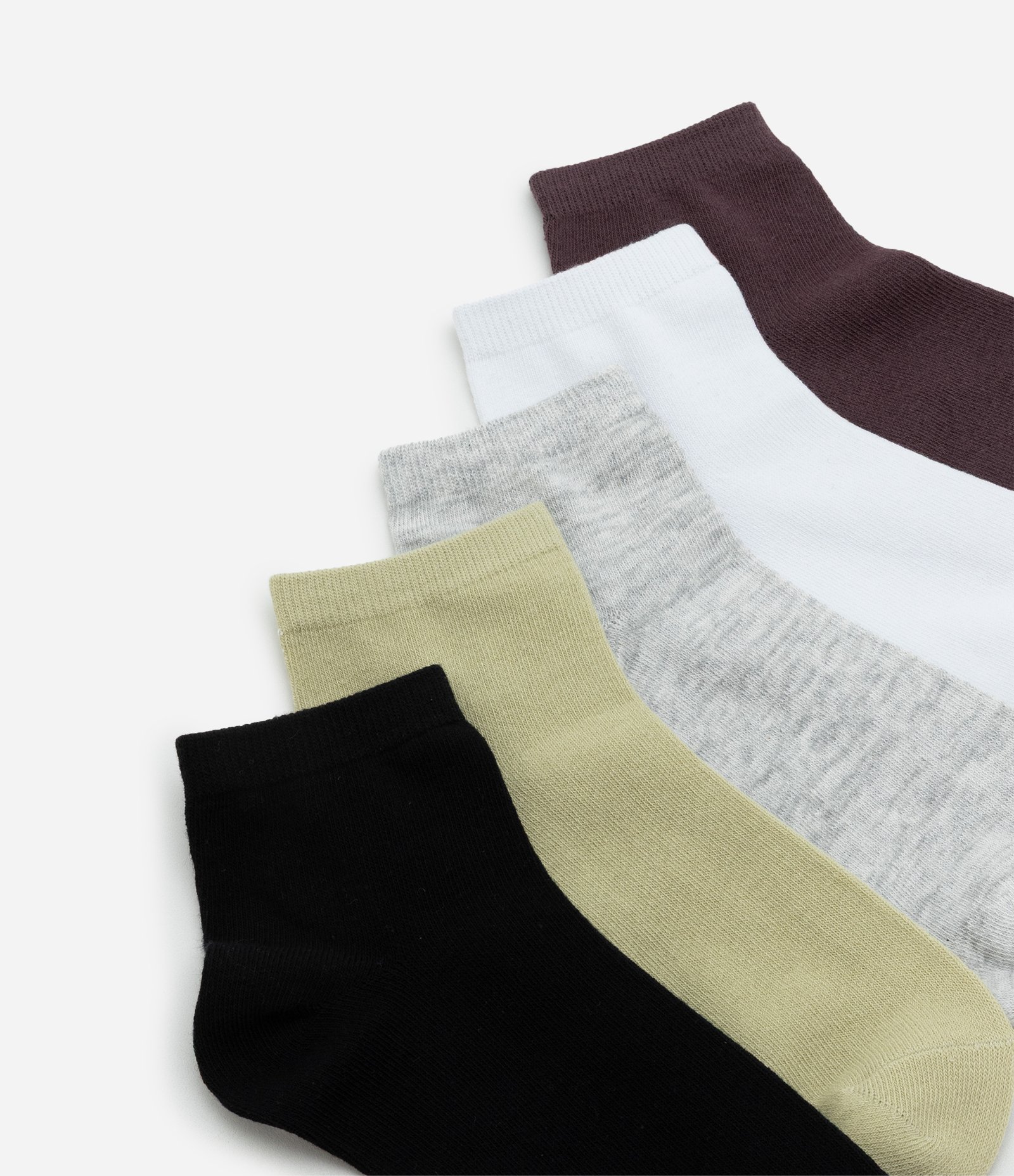 Kit 05 Meias Cano Baixo Esportivas em Algodão Cinza/Preto/Branco/Marrom/Verde 4