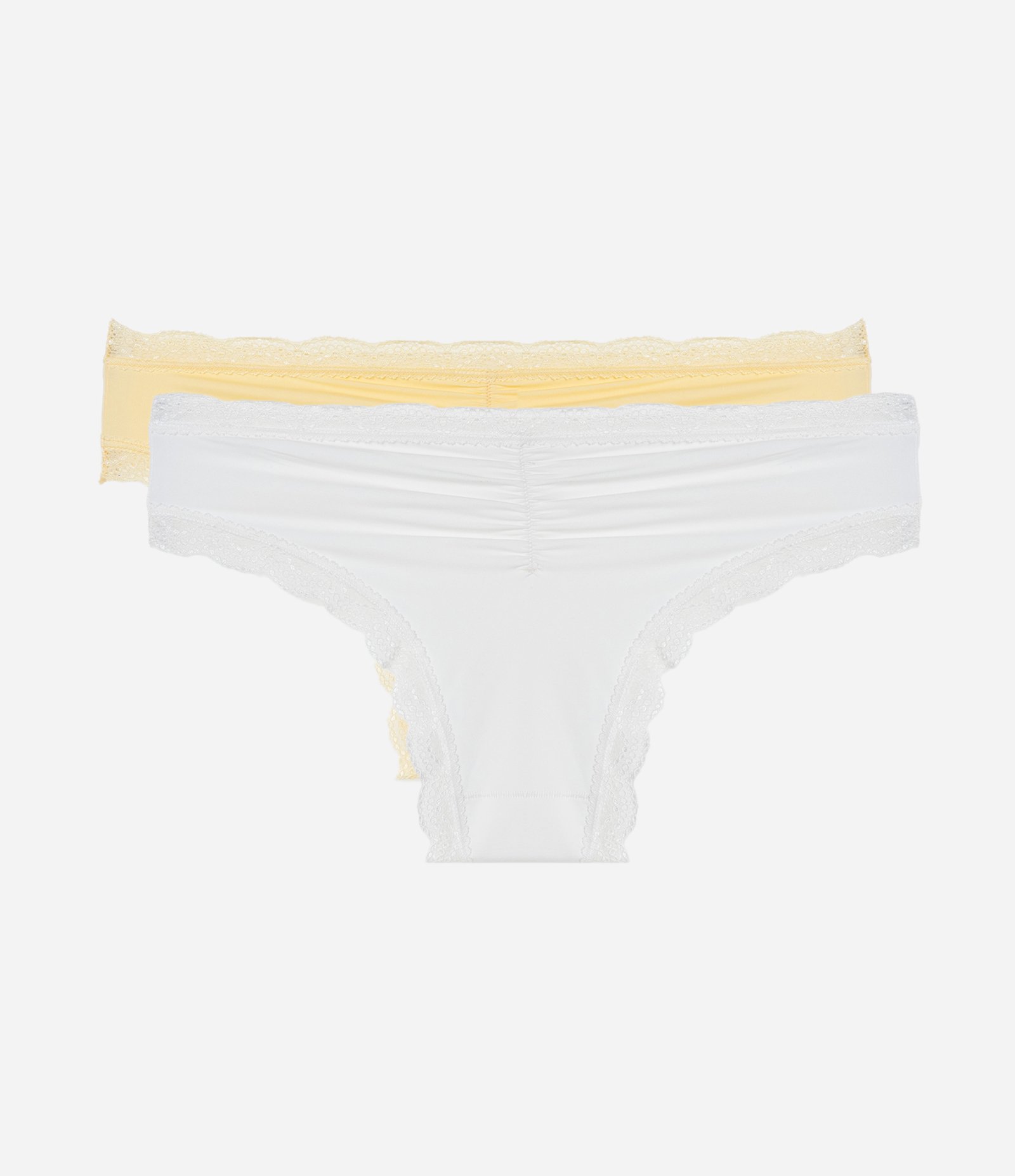 Kit 02 Calcinhas Biquíni em Microfibra com Detalhe de Renda e Pingente de Figa Amarelo/Branco 2
