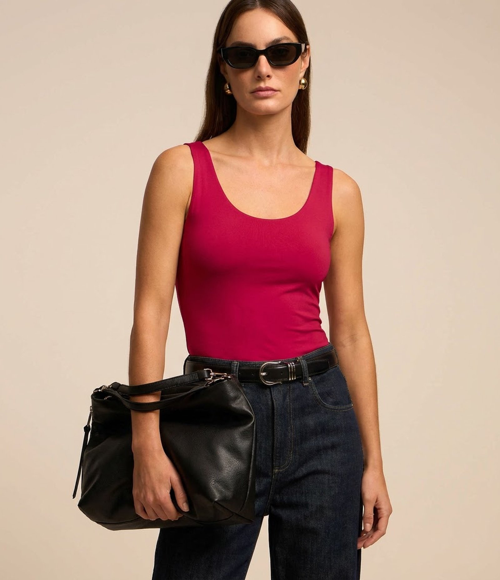 Blusa em Poliamida com Decote U e Alça Larga Vermelho Vinho 1