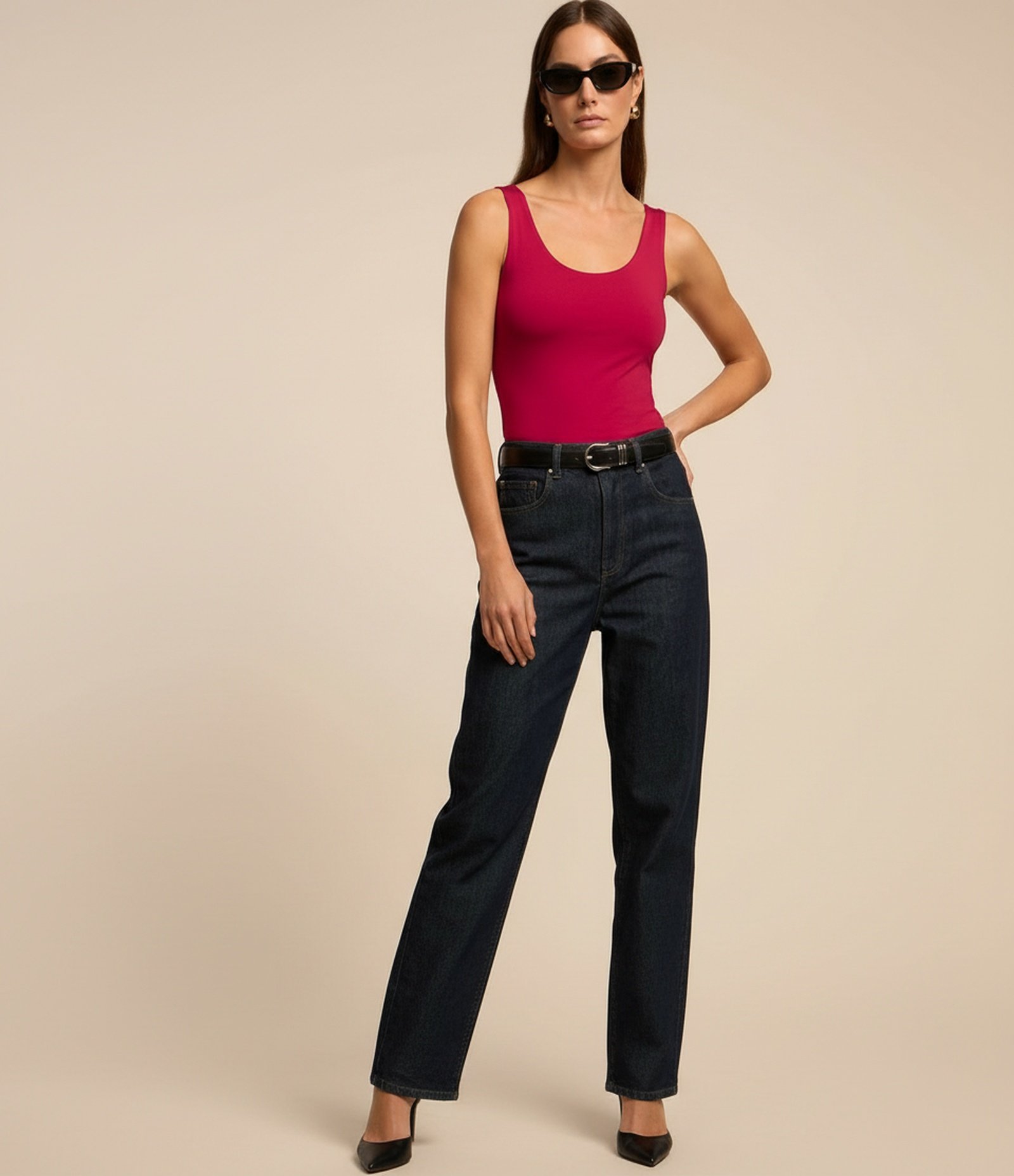 Blusa em Poliamida com Decote U e Alça Larga Vermelho Vinho 2