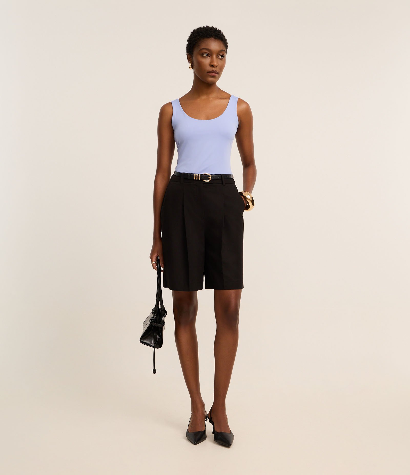 Blusa em Poliamida com Decote U e Alça Larga Azul Arroxeado 2