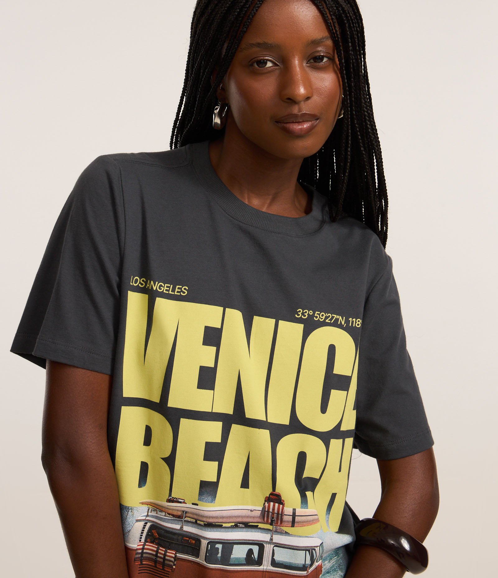 Camiseta T-shirt em Algodão com Estampa Lettering Venice Beach Cinza 1