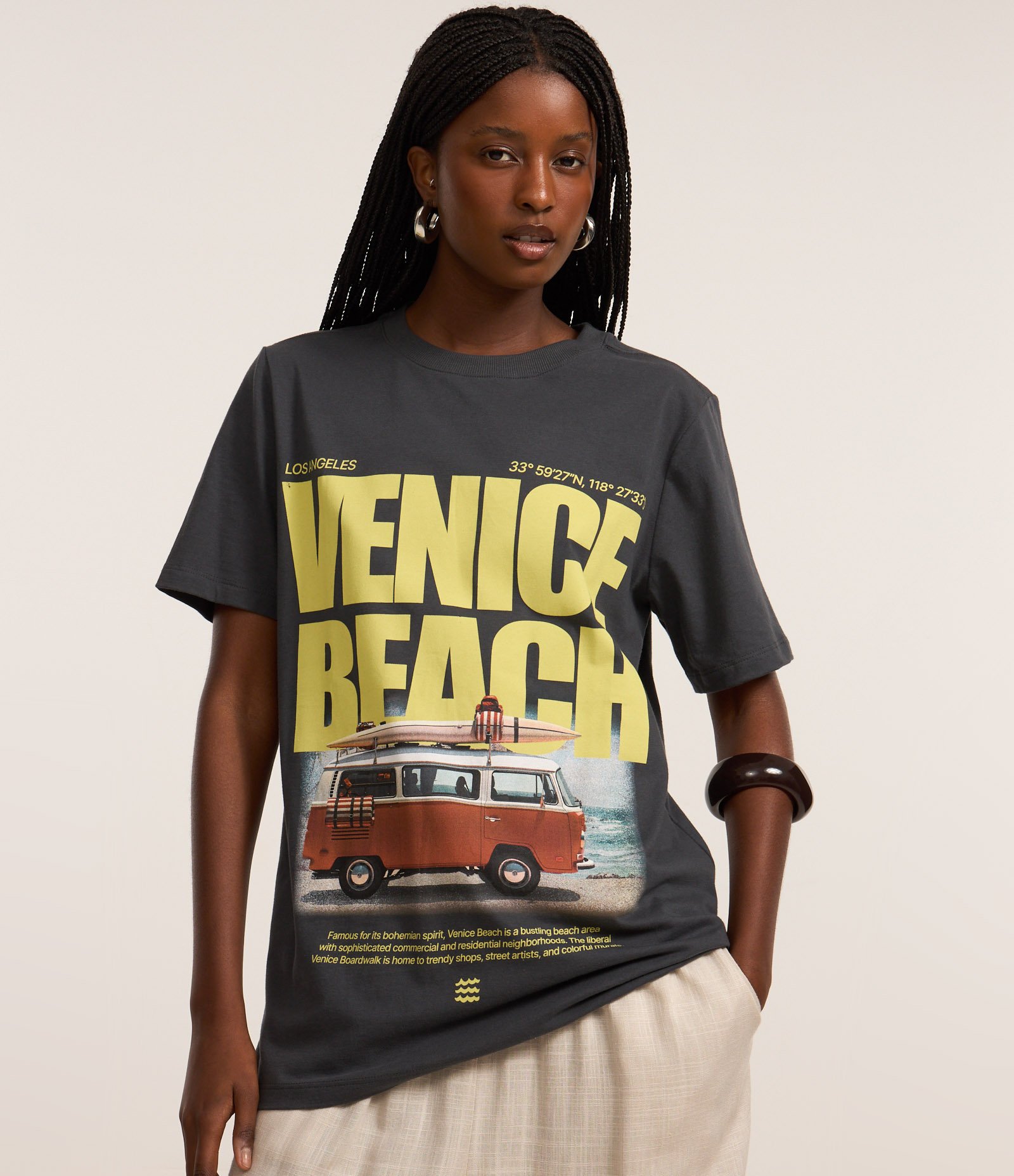 Camiseta T-shirt em Algodão com Estampa Lettering Venice Beach Cinza 3