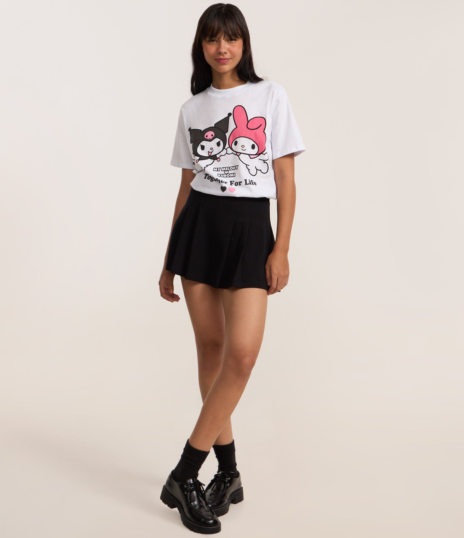 Camiseta T-Shirt em Algodão com Estampa e Lettering My Melody e Kuromi Branco 2