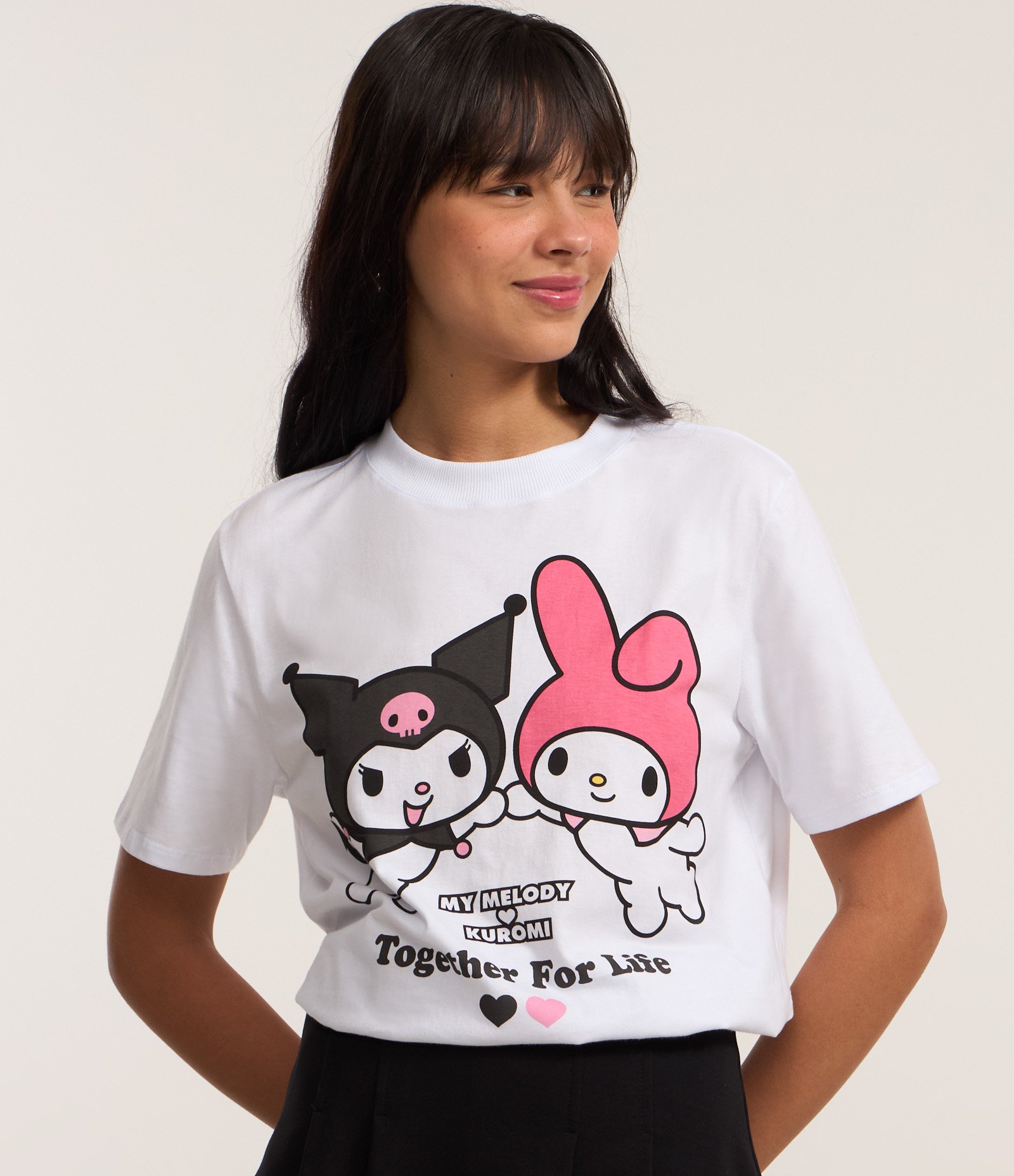 Camiseta T-Shirt em Algodão com Estampa e Lettering My Melody e Kuromi Branco 3