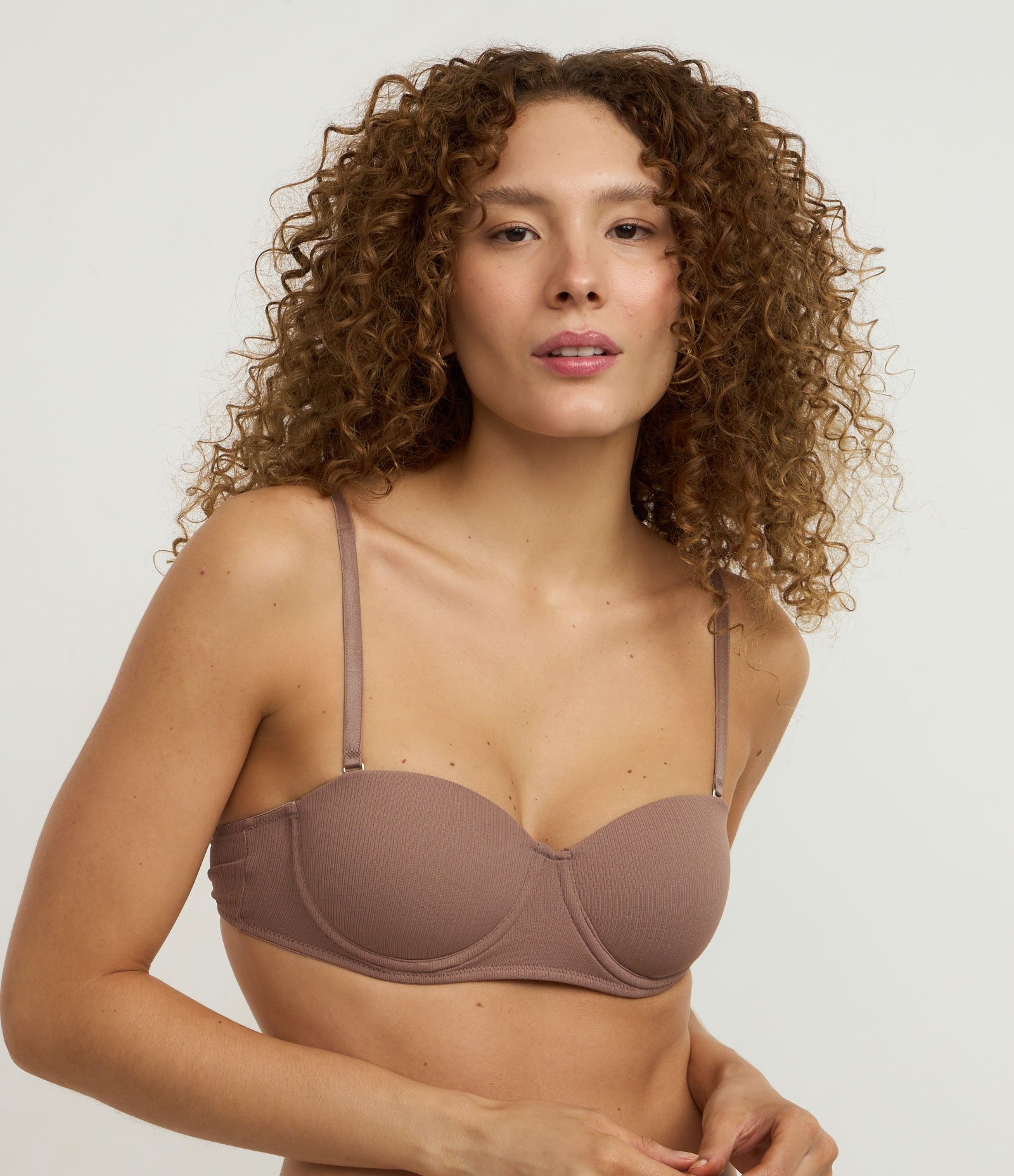 Sutiã Tomara que Caia com Bojo em Microfibra Texturizada Marrom 1