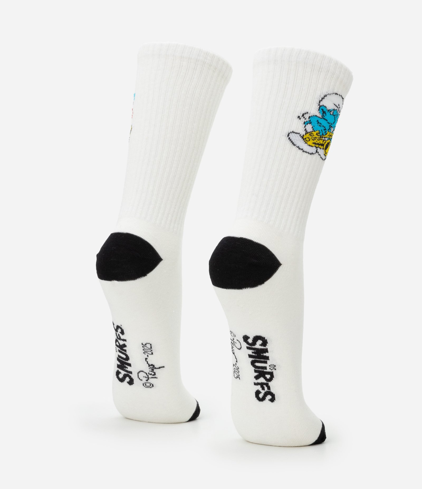 Meia Cano Alto em Algodão com Estampa Smurfs Musicais Branco 3