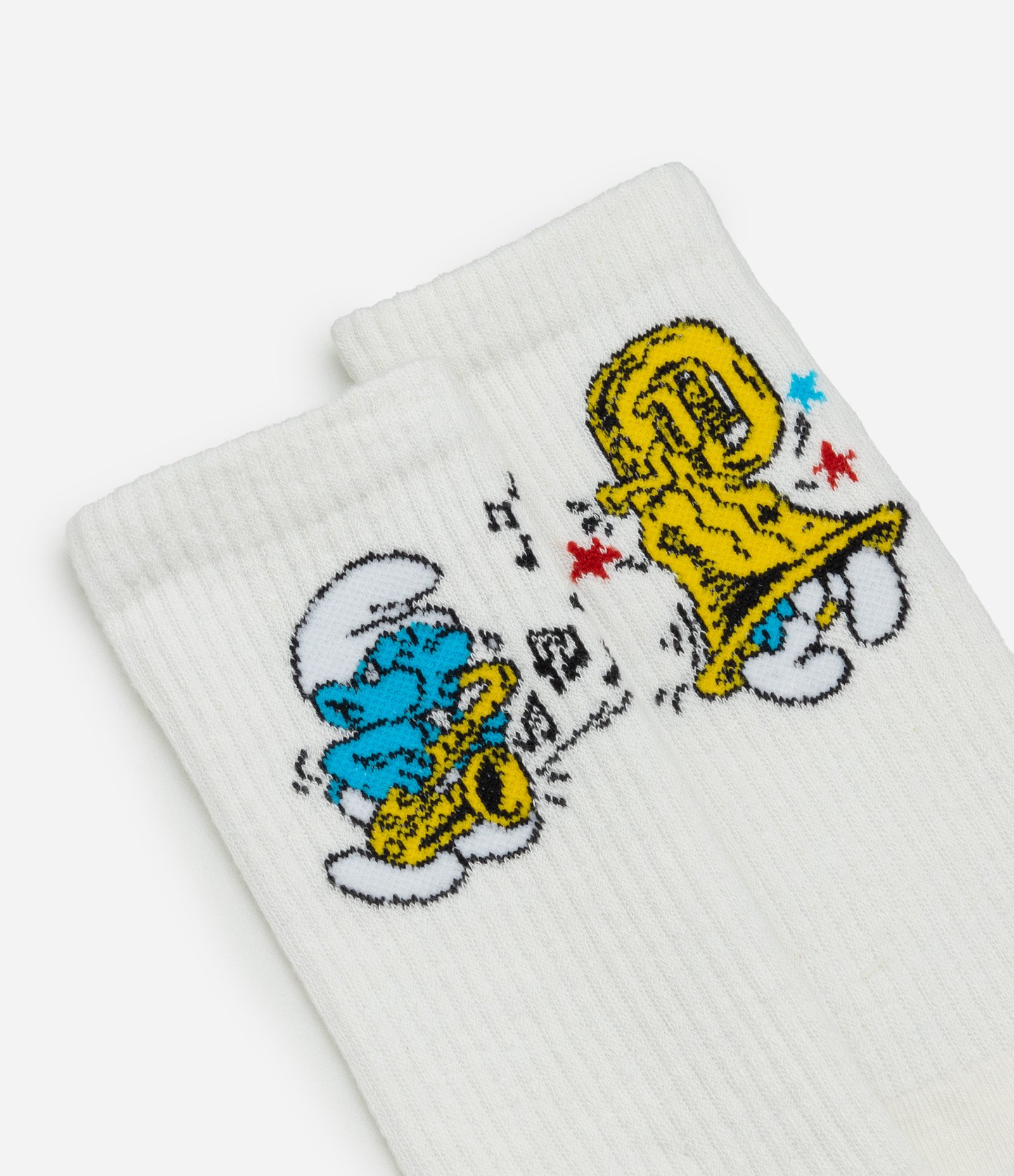 Meia Cano Alto em Algodão com Estampa Smurfs Musicais Branco 4
