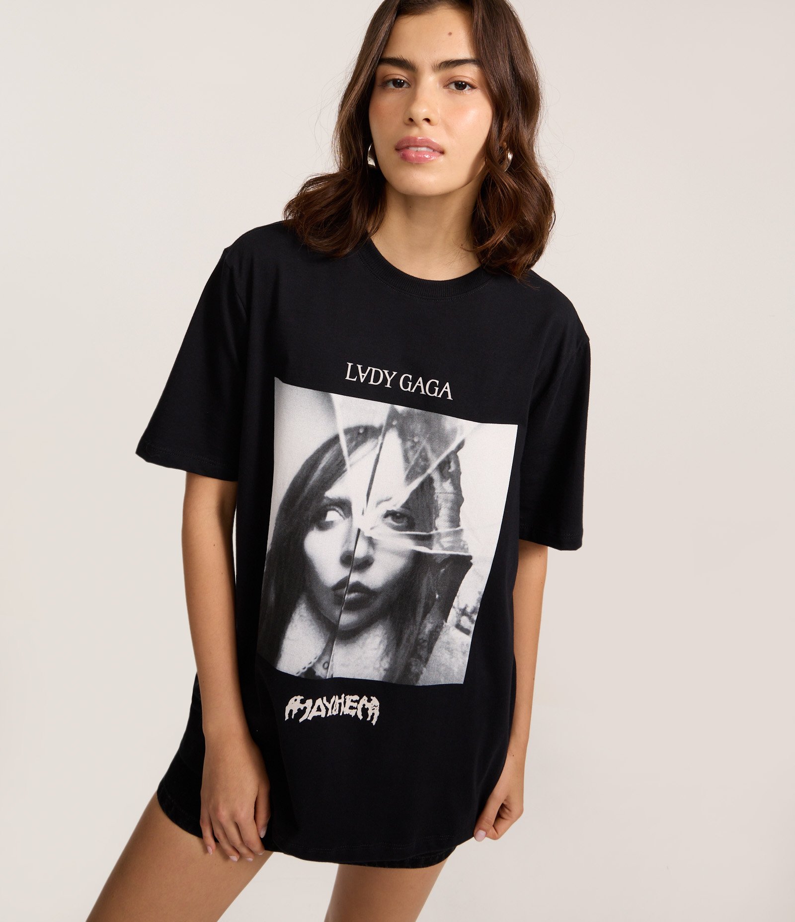 Camiseta em Algodão com Estampa e Lettering Lady Gaga Preto 3