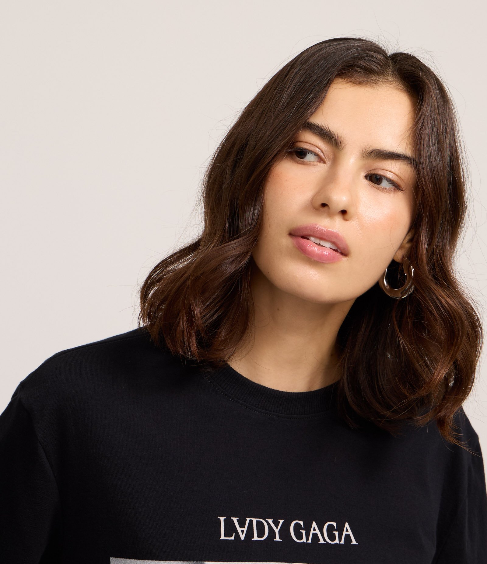 Camiseta em Algodão com Estampa e Lettering Lady Gaga Preto 4